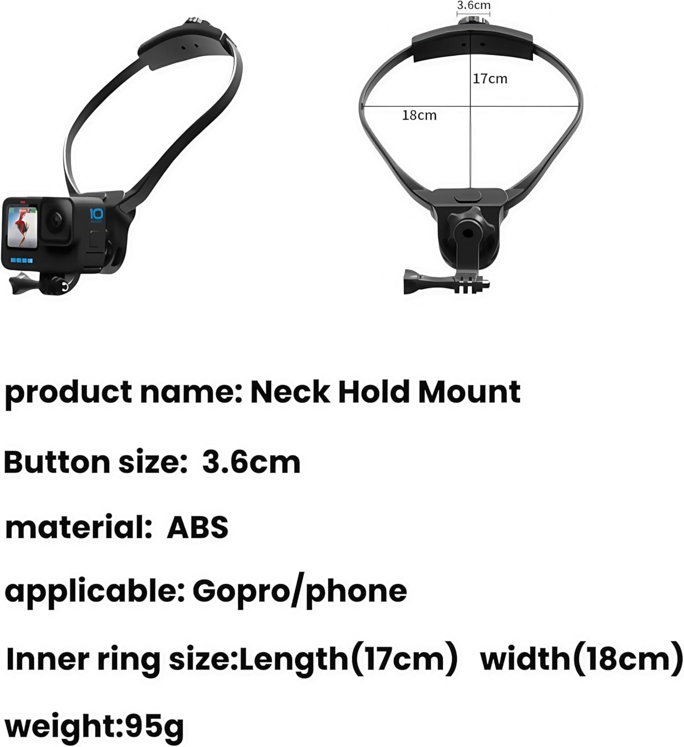 Azragon Neck Mount for Gopro, 3-In-1 Chest Shoulder Head Stabilizer with Quick Release, Hands-Free Holder for Gopro Hero 13/12/11, Insta360 X3, DJI OSMO Action, Iphone 15/14/13 Pro Max Android Phones image number 6