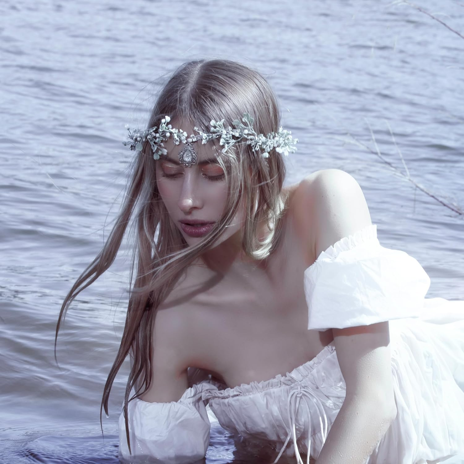 MOSTORY Fairy Flower Crown Women - Elf Headpiece Forest Floral Headband Woodland Circlet for Women Renaissance Halloween Accessory Renfaire Cosplay image number 6