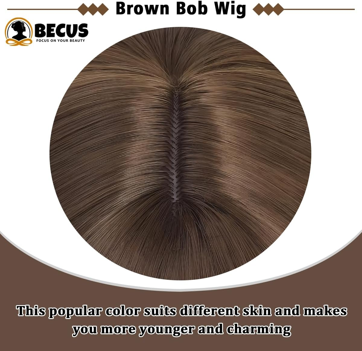 BECUS Short Brown Bob Wig with Bangs,Brown Straight Bob Wigs for Women,Brown Bob Wig Heat Resistant Fiber for Cospaly - Pink image number 2