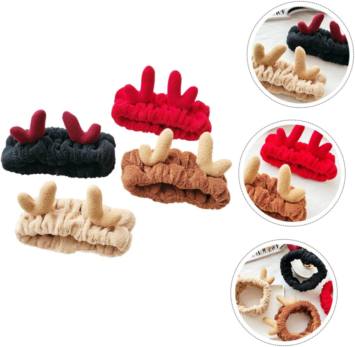 KALLORY 12Pcs Christmas Hair Band Bath Makeup Headband Reindeer Headband for Women Deer Hair Wrap for Shower and Makeup Random Color image number 3