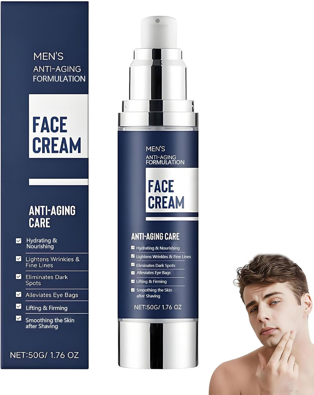 6 in 1Mens Face Moisturizer, anti Aging Face Cream Men, Lift and Tighten Cream, Reduces Wrinkles & Fine Lines, Dark Spots Remover, Eye Bags Treatment, Nourishing Mildly, Non-Greasy (3Pcs)