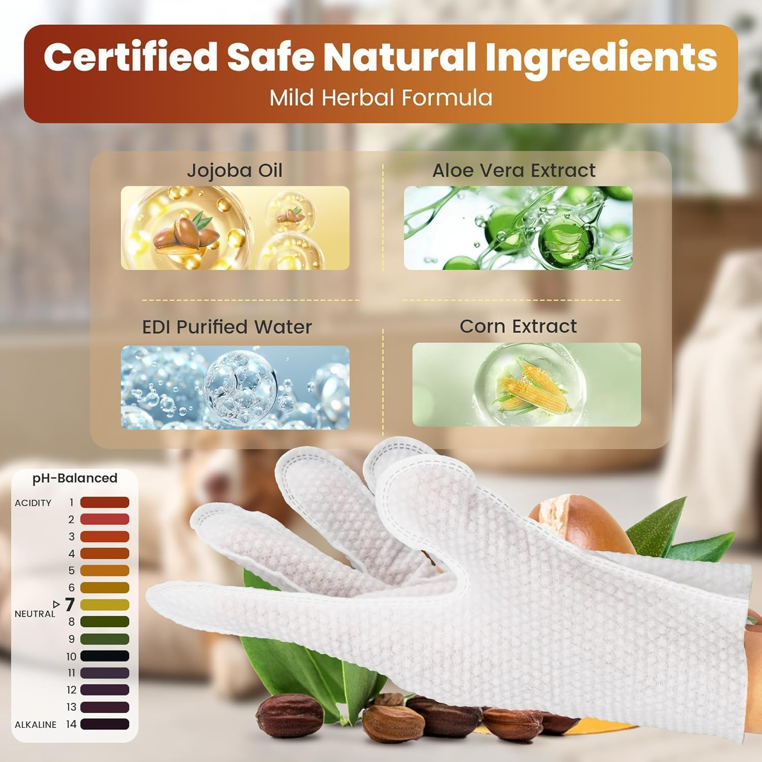 Mumoo Bear Pet Glove Wipes for Dogs Cats, Dog Cleaning Gloves, Dog Wipes Cleaning Deodorizing, Extra Thick, Unscented Rinse Free Nourish Fur Glove Wipes for Daily Care and Traveling-24Pcs/4 Pack image number 2