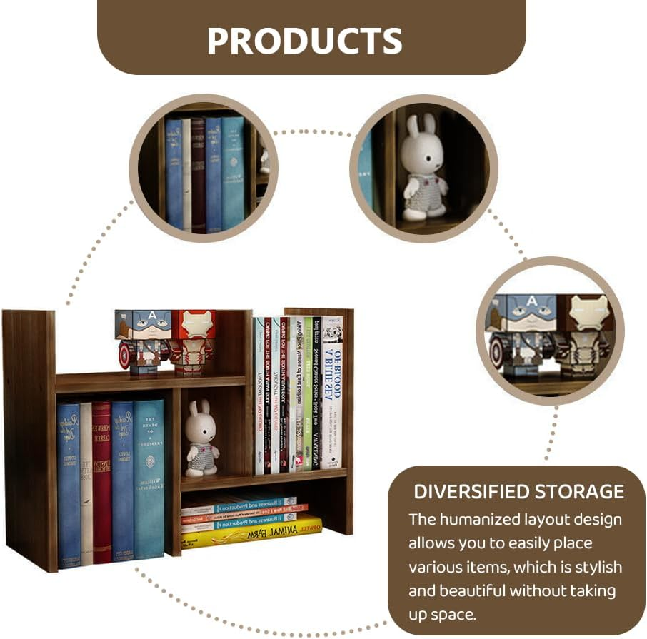 Adjustable Desktop Organizer Shelf &ndash; Natural Wood Office Storage Rack, Freestyle Desk Bookshelf for Home, Countertop Bookcase for Books, Supplies, Decor & Gifts