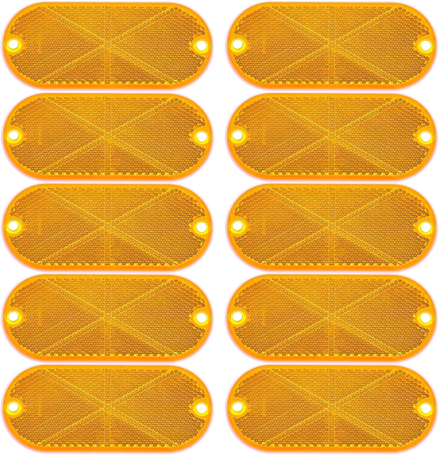 Tallew 10 Pack Front Reflector Oval Reflector for Driveway Fence Gate Posts Trailers Safety Reflectors Automobiles Boats Mailboxes Reflector with Center Mounting Hole (Yellow) image number 4