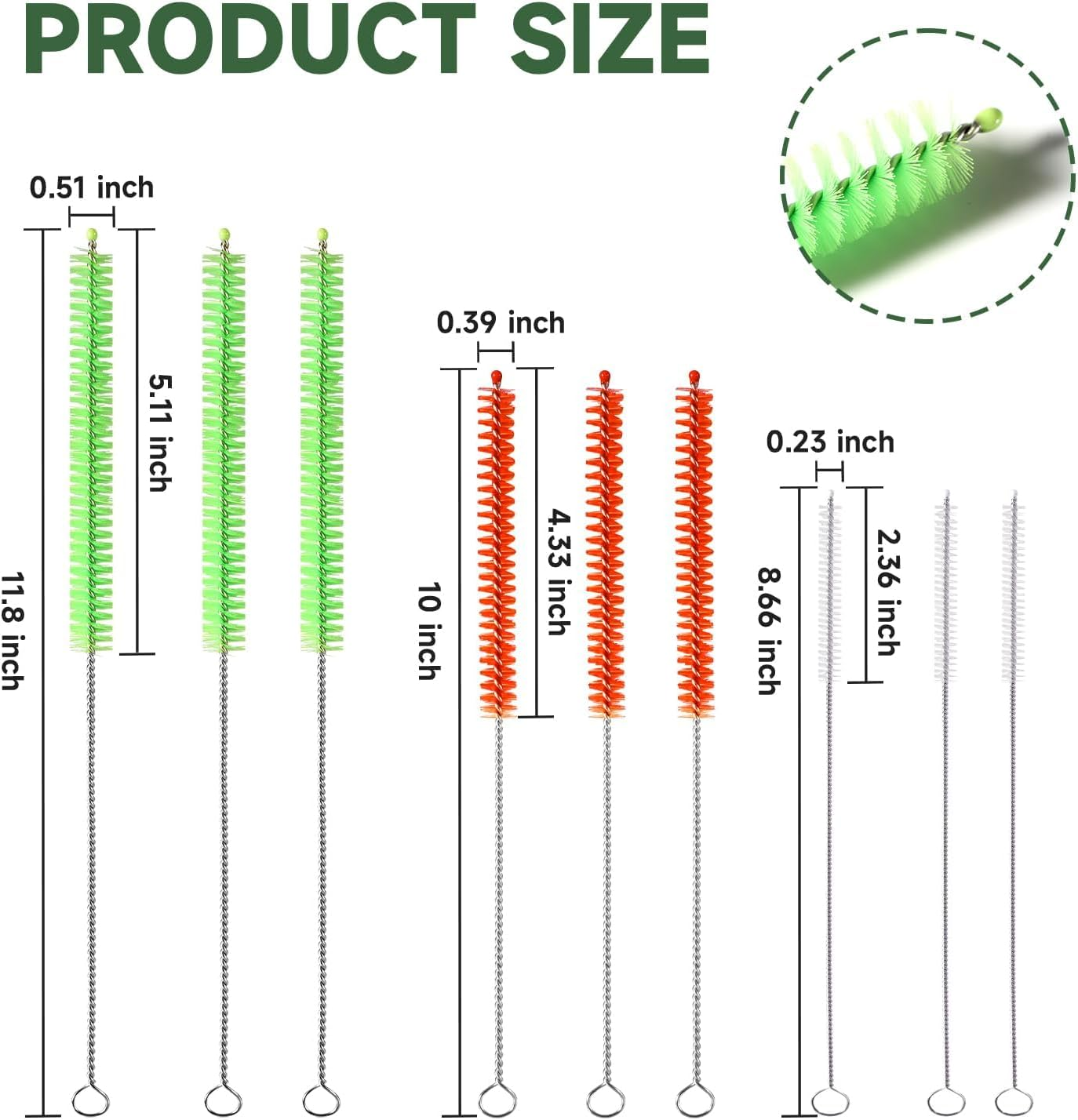 Klexic Reusable Long Colored Straw Cleaner Brush Set 12" Bendable 9 Pack,Capable of Cleaning Various Metal, Silicone, Plastic, Bamboo,Glass Straws Tubes Diameters Ranging from 4-16Mm image number 3