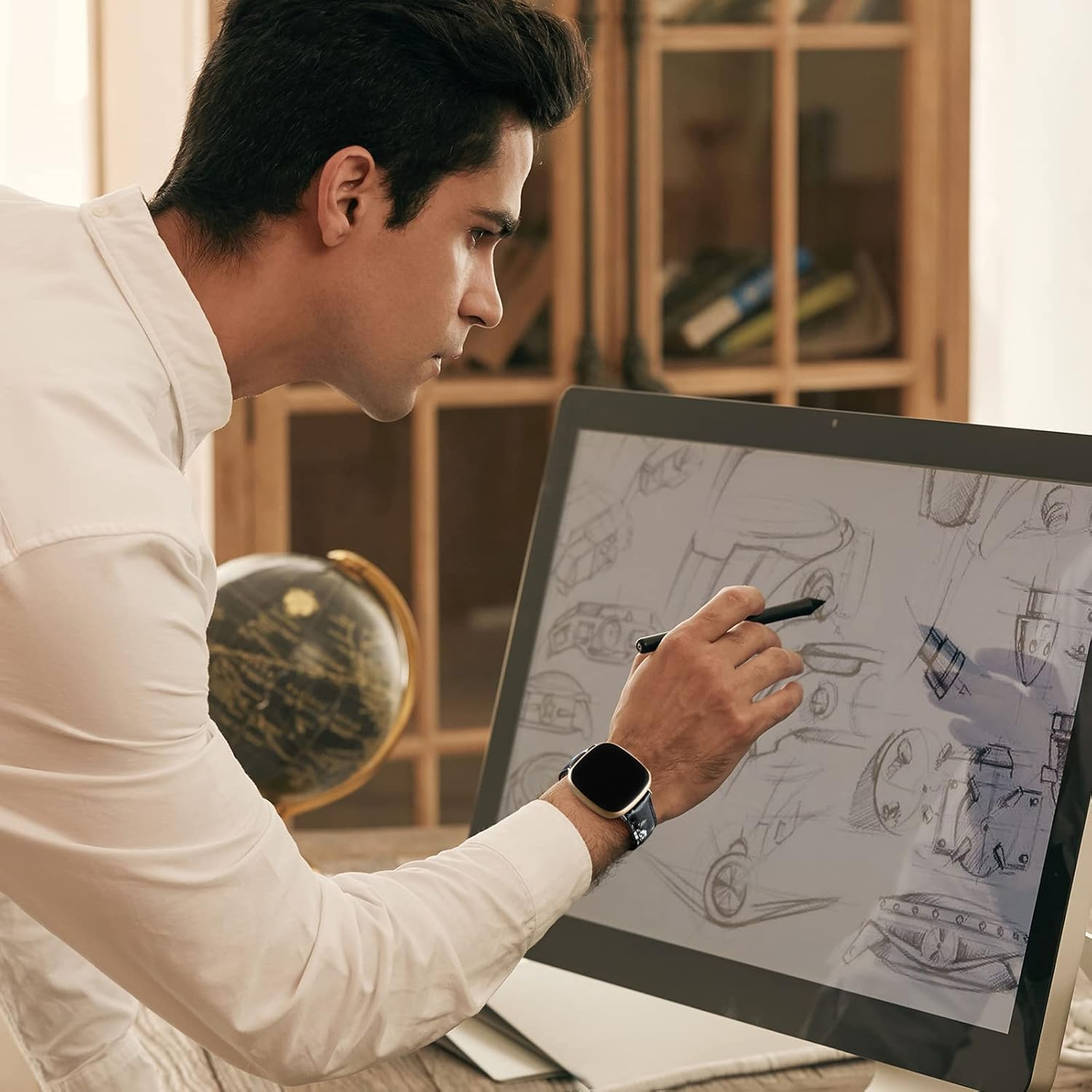 Getino Compatible with Fitbit Sense 2/Sense Bands/Versa 4/Versa 3 Bands Women Men, Soft Top Grain Genuine Leather Strap Accessories for Fitbit Sense/Sense 2/ Versa 4/ Versa 3 Smartwatch image number 6