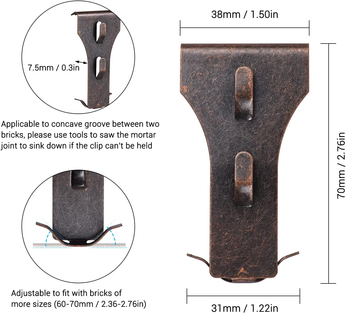 QIUNI 10 PCS Outdoor Hanging Hooks for 60-70Mm Brick Height - No Drilling Sliding Hanger Clips for Festival Birthday Decoration image number 5