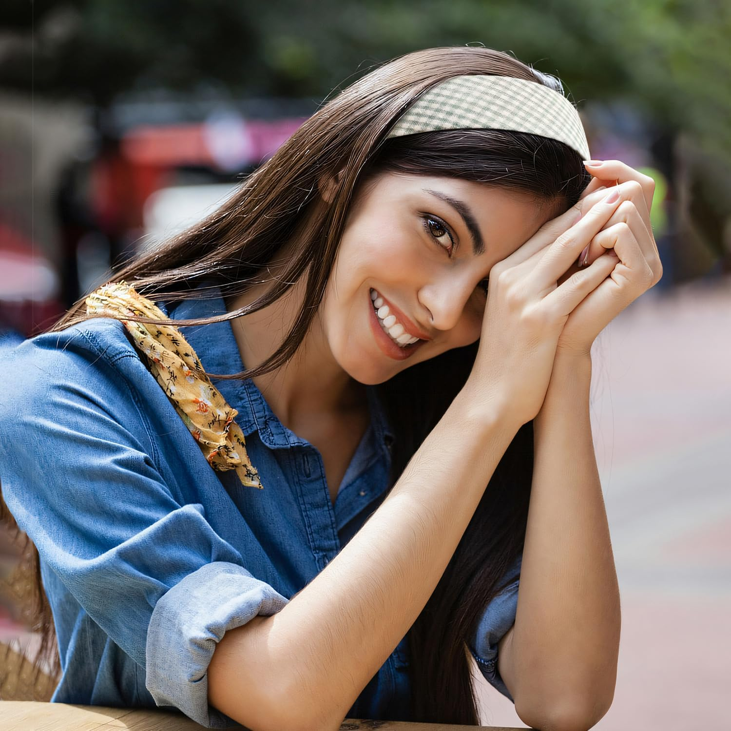 Fashion Headbands for Women Girls Headbands Set, 5Pcs Pearl Headband Floral Head Bands Padded Headbands for Women Vintage Wide Headband (Green)