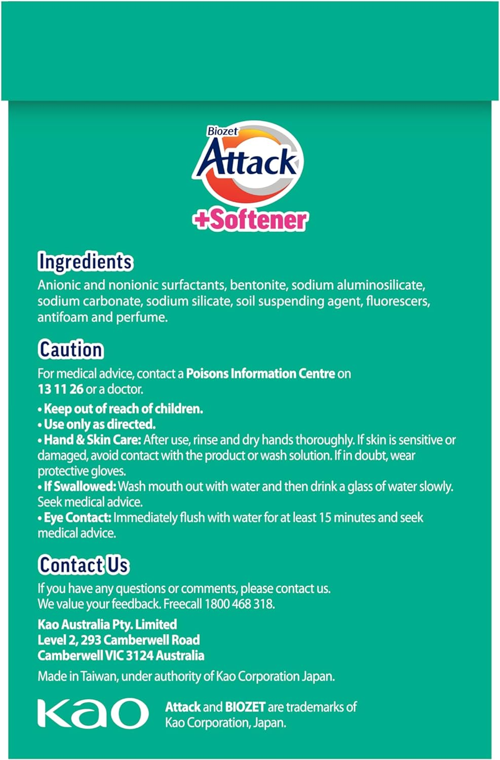 Biozet Attack plus Softener Powder Detergent, 2 Kilograms image number 1