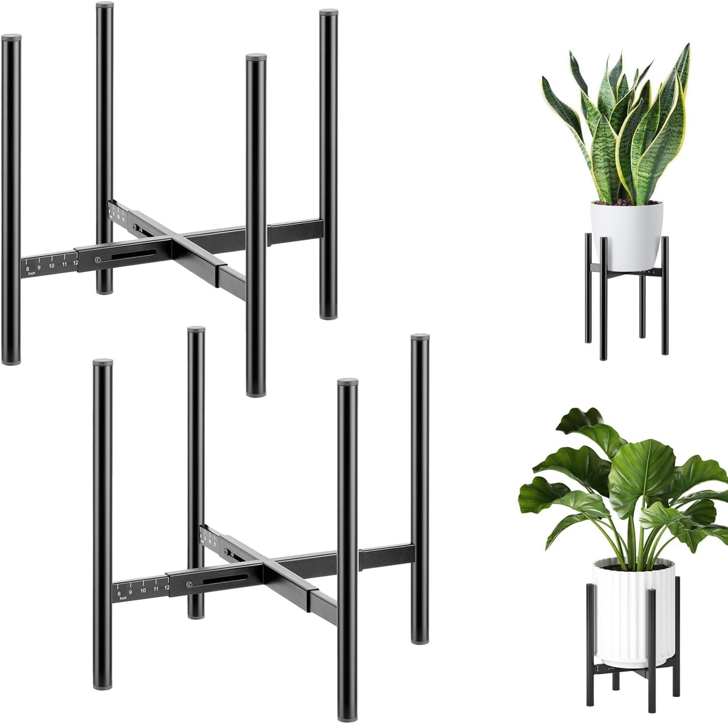 NOAEOU Adjustable Plant Stand Extends from 20Cm to 30 Cm, Floor Plant Stand, Small Telescopic Flower Pot Stand (Black)
