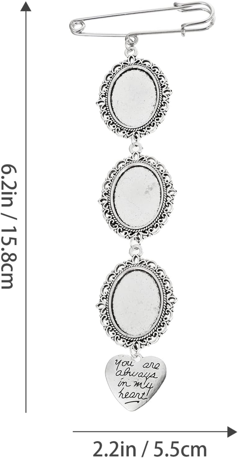 Wedding Bouquet Photo Charms Set: Lacy Oval Frame Bridal Charm DIY Pin Brooch Making Kit Memorial Bride Angel Pendant You Are Always in My Heart Charm for Bridal Shower Bachelor Party image number 6