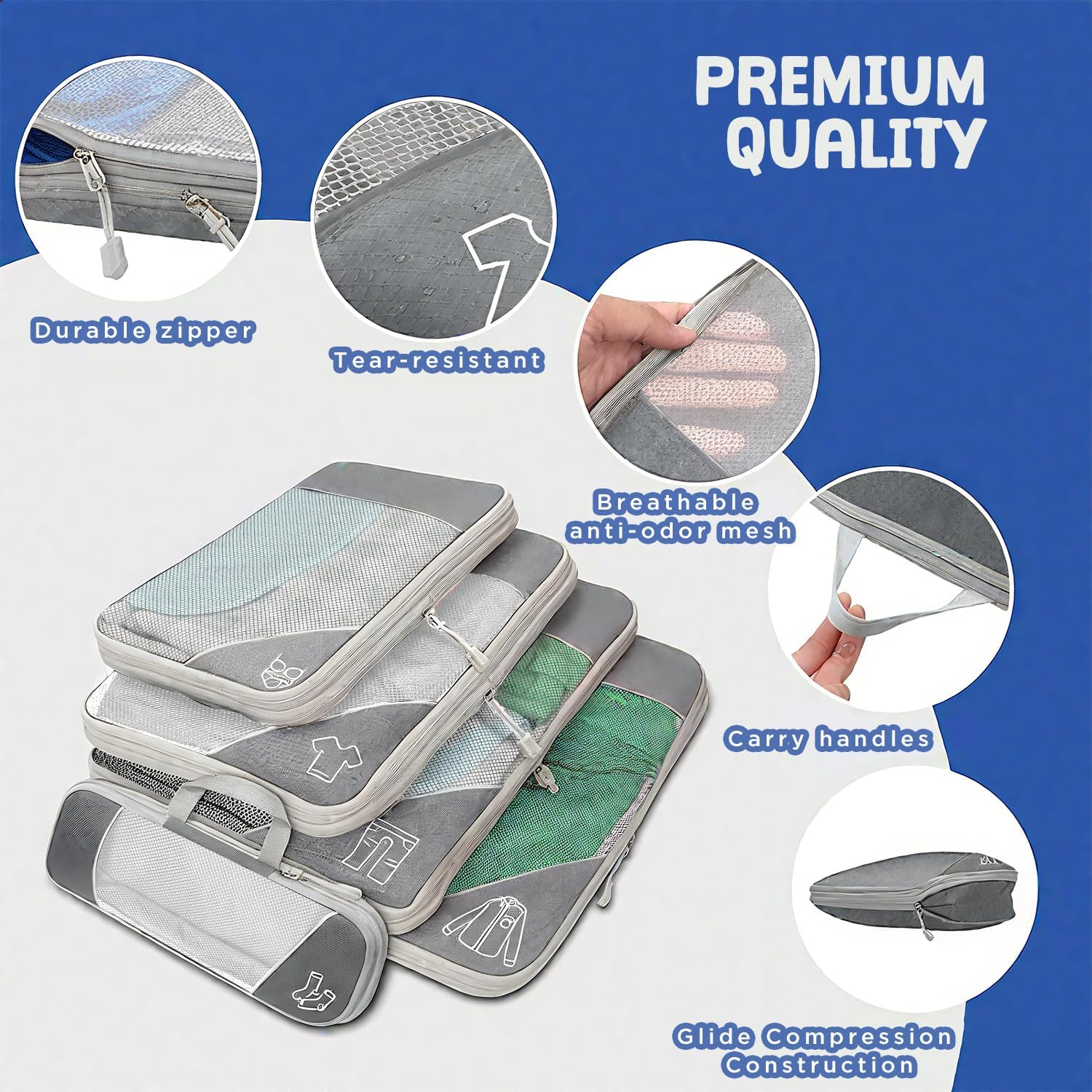 9-Piece Compression Packing Cube Set, Compression Packing Cube for Organising Your Travel Luggage, Ultralight, Storage Bag, Suitcase Organiser, for Backpack & Suitcase (Grey) image number 5