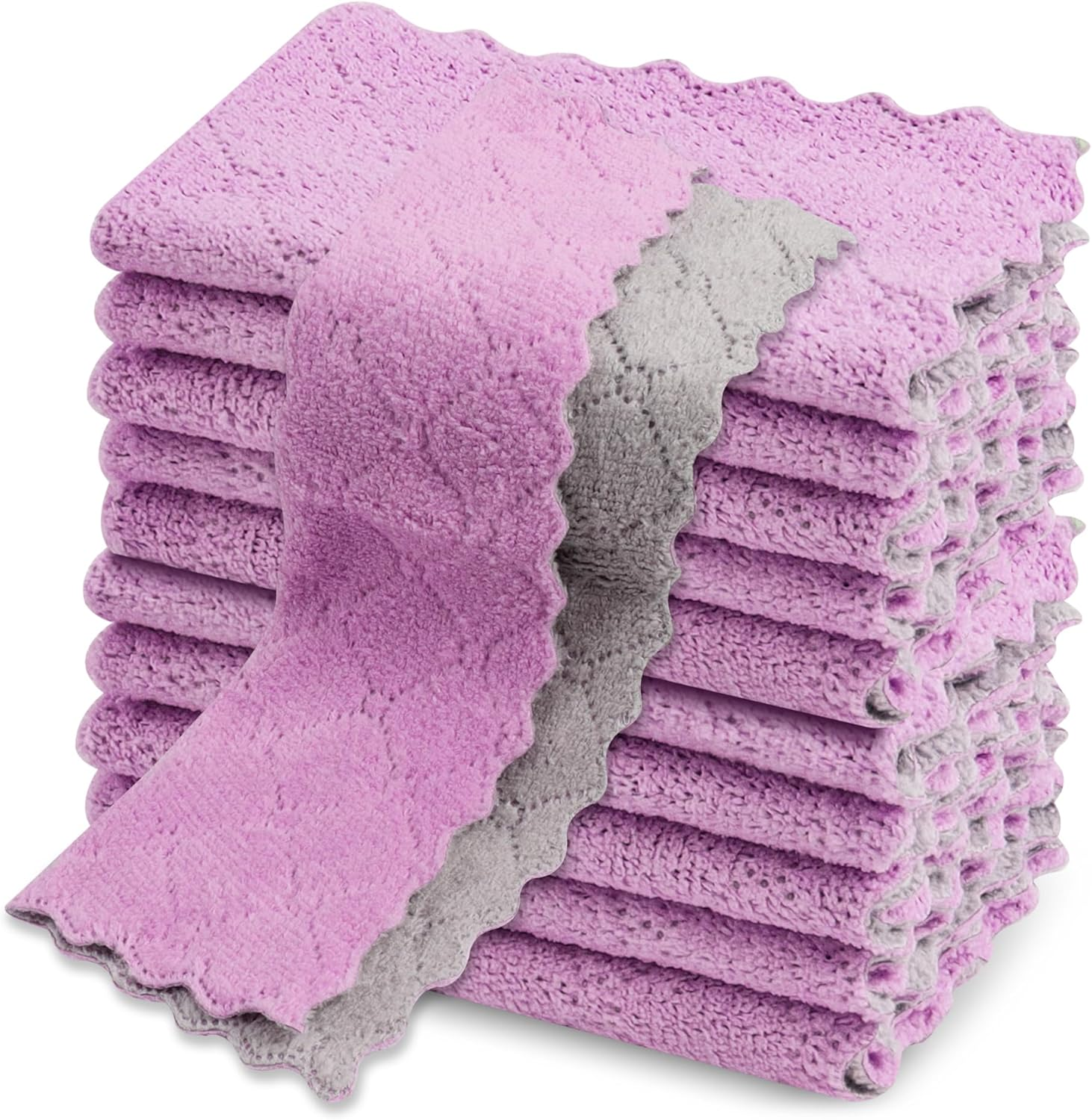 TECDW 10-Pack Kitchen Dish Cloths,Ultra-Soft Super Absorbent Lint-Free Cleaning Towels,Oil-Resistant Coral Velvet Dish Cloth for Washing Dishes,Wiping Countertops (16&times;27Cm/6.3&times;10.6Inch,Pink)