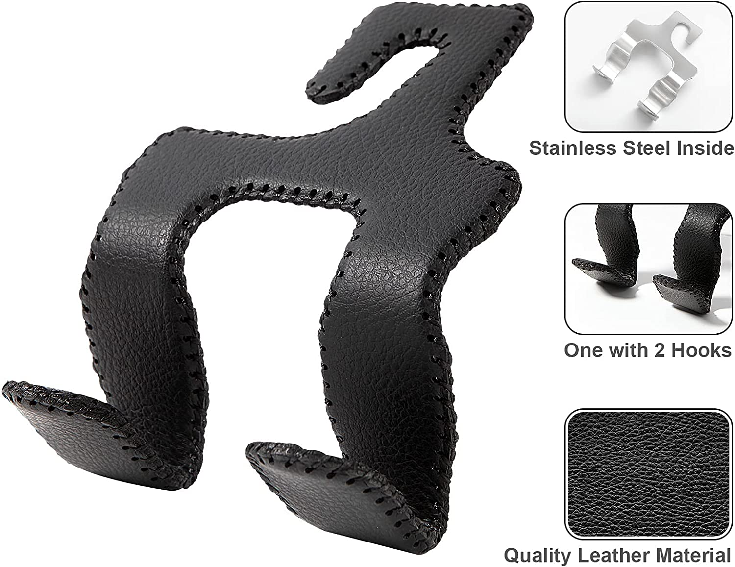 AMVOYOA Car Purse Hook, 2 in 1 Car Seat Headrest Hooks Durable Hanger Storage Holder Leather Organizer for Hanging Grocery Bags, 1 Pack, Gray - Grey image number 2