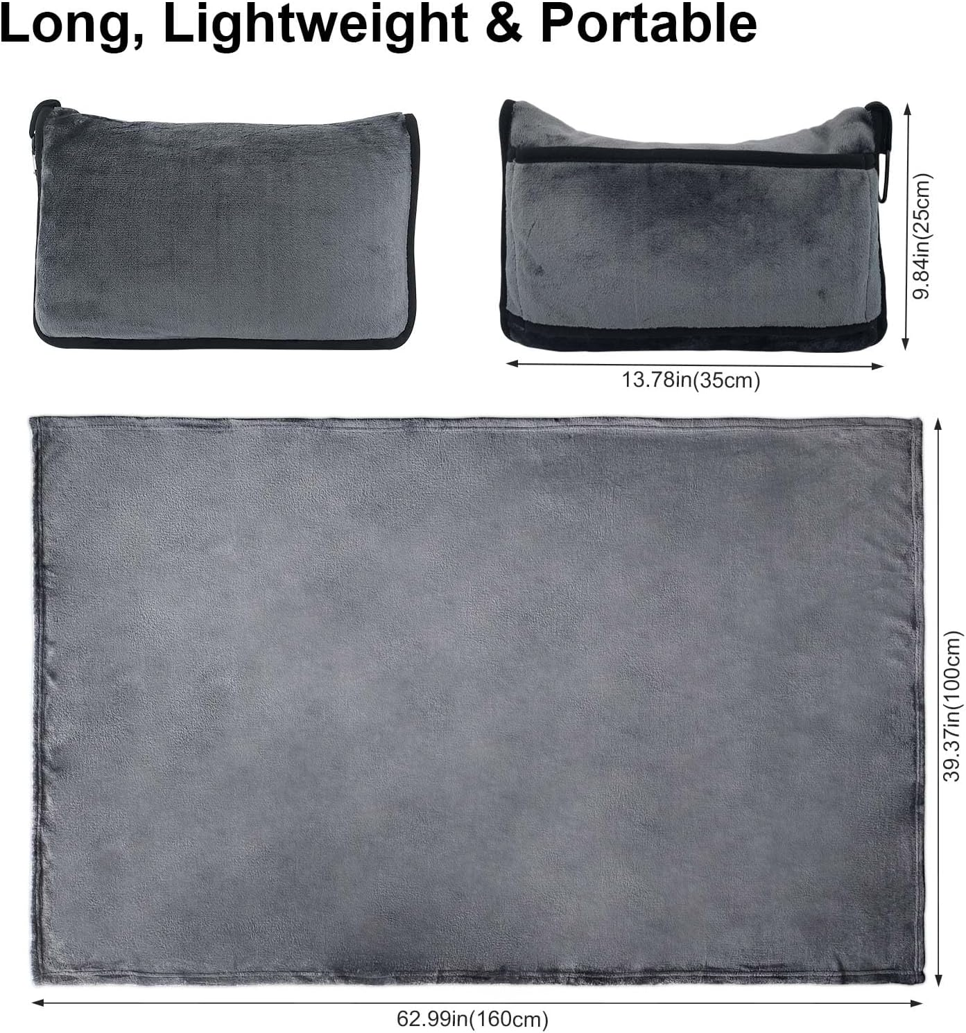 DAWNTREES 2 Pack Travel Blanket and Pillow - Travel Essentials Gifts on Airplane, Camping, Car, 2 in 1 Airplane Blanket with Soft Bag Pillowcase, Hand Luggage Sleeve and Backpack Clip. (Grey+Pink) image number 6