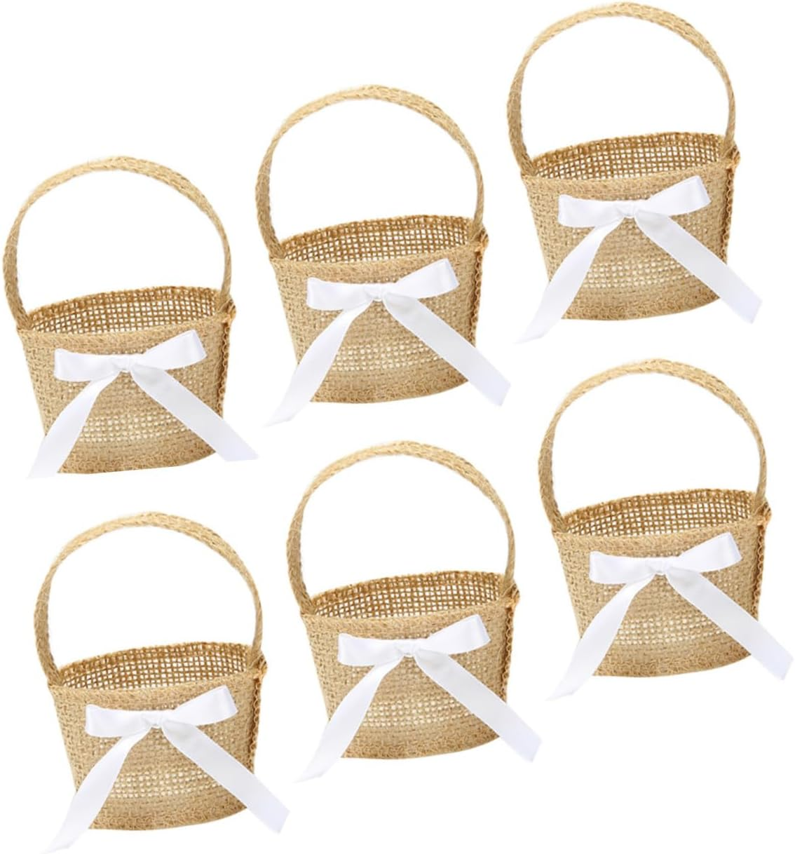 SHOWERORO 6Pcs Mini Woven Basket Hanging Burlap Individual Picnic Baskets Bridal Flower Basket Easter Egg Basket Bulk Easter Egg Stuffers Easter Baskets for Kids Bride Linen to Weave Snack image number 5