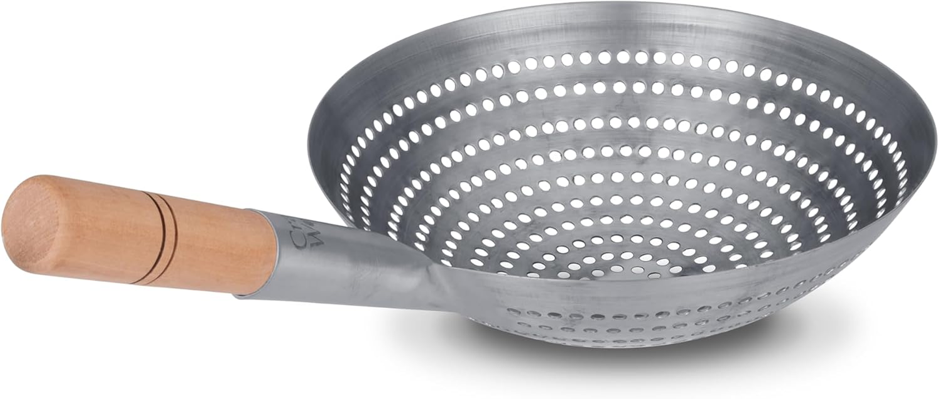 Craft Wok Large 11-Inch Stainless Steel round Fry Basket with Wooden Handle Professional Deep Fry Strainer Durable Kitchen Skimmer for Cooking and Frying / 732W142