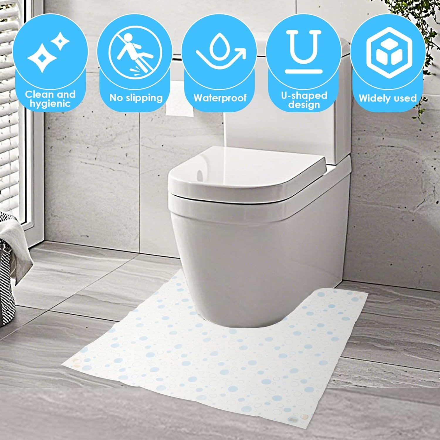 50Pcs Disposable Toilet Mats, Non Woven Fabric Toilet, Absorbent Floor Protector from Urine Disposable Floor Mat U-Shape Training Mats Commode Mats for Children Adults image number 4