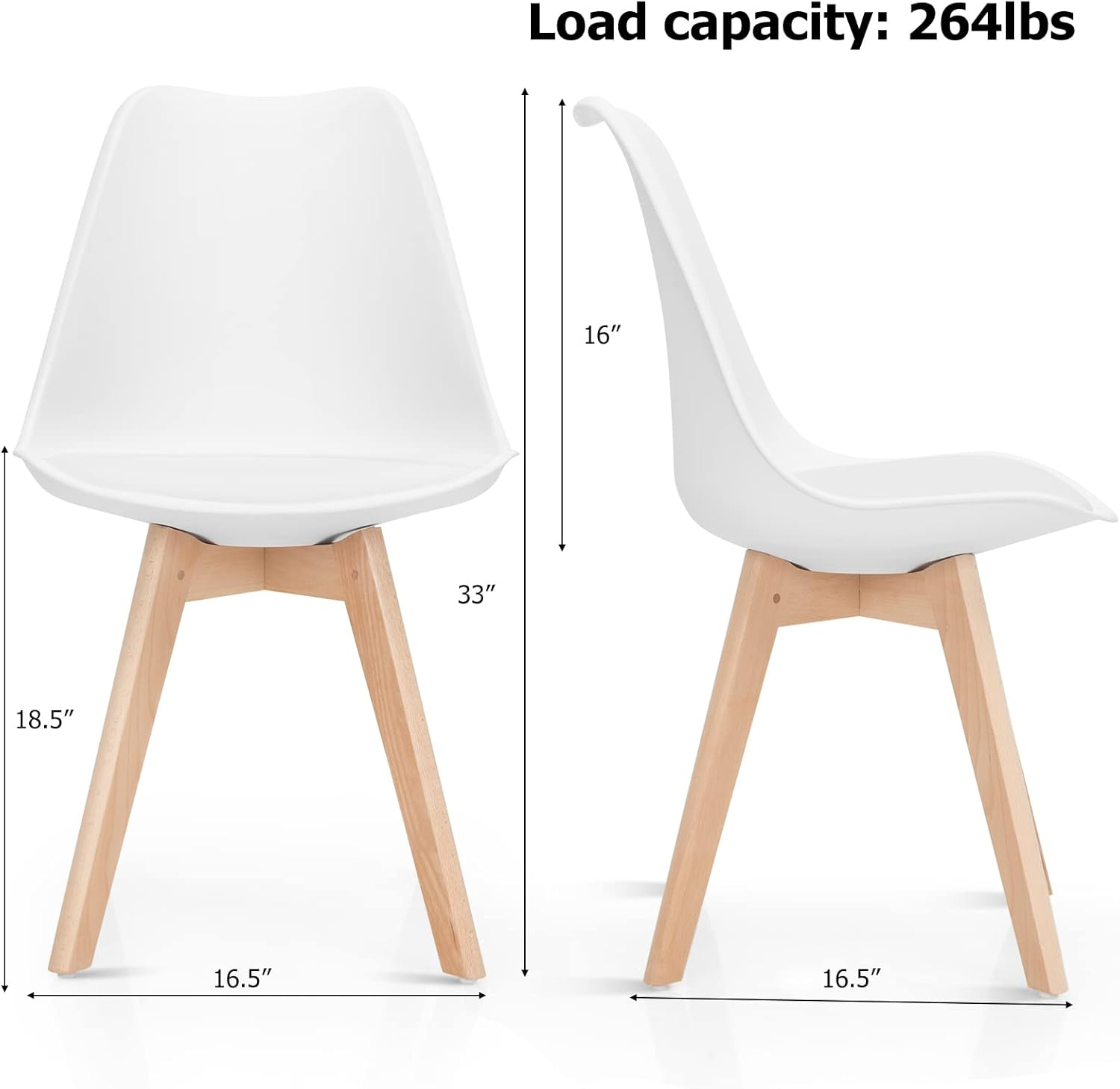 Giantex Set of 4 Modern Dining Chairs, High Backrest Kitchen Chairs, Elegant Mid Century Side Chairs W/Padded Seat, Solid Wood Legs, Upholstered Tulip Chair for Dining Room, Living Room (White) image number 6