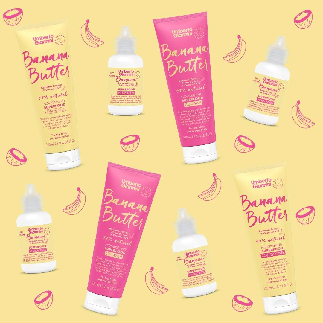 Umberto Giannini Banana Butter Nourishing Superfood Shampoo, Vegan & Cruelty Free Moisturising Formula for Dry, Textured or Frizzy Hair, 250 Ml image number 1