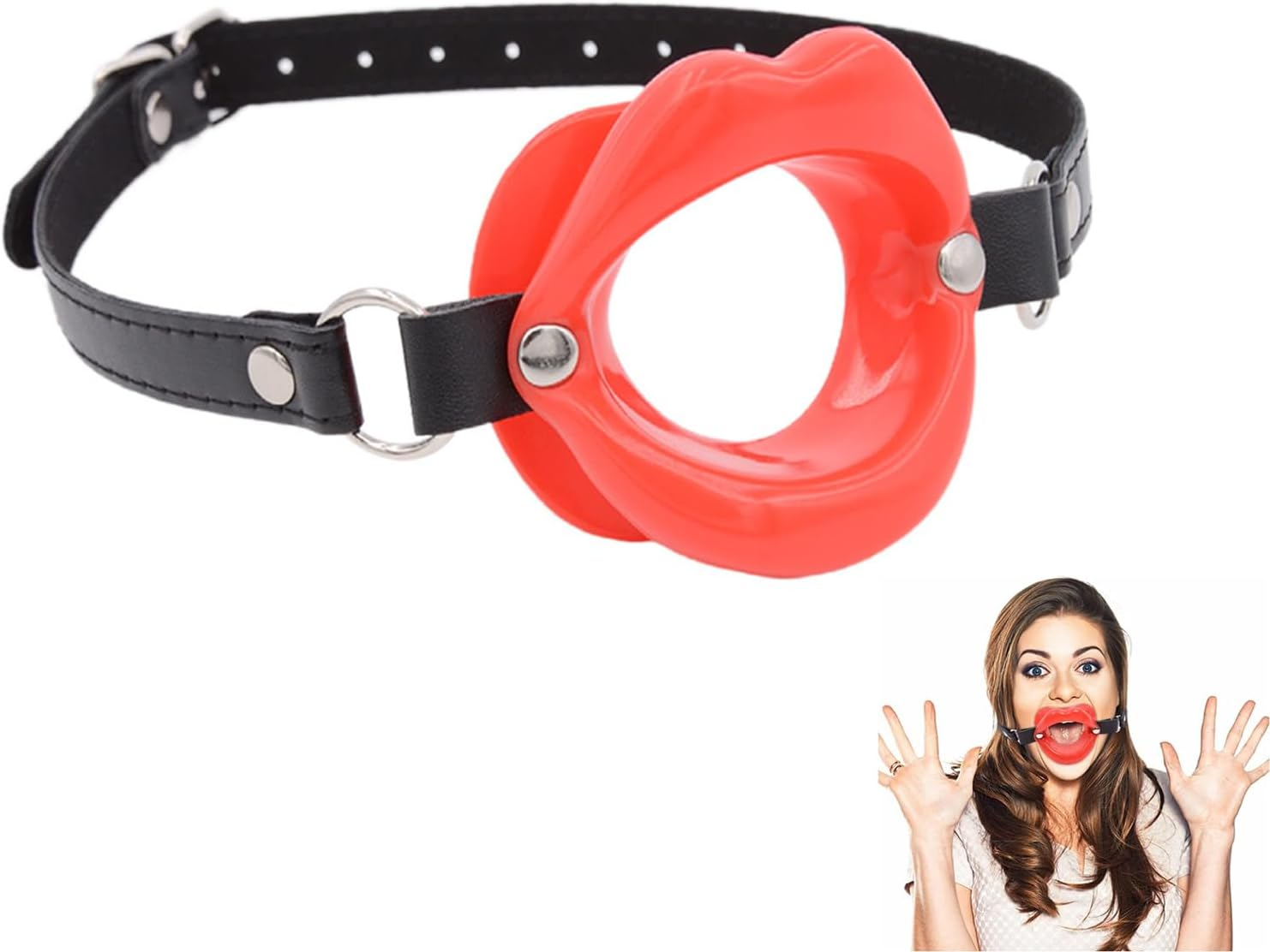 Gag Mouth Gag Silicone Lip Separator with Mouth Opening SM Ball Gag Lips Harness Bondage Adjustable Forged Mouth Open Leather Flirting Sex Toy for Beginners Couples (Black-M)