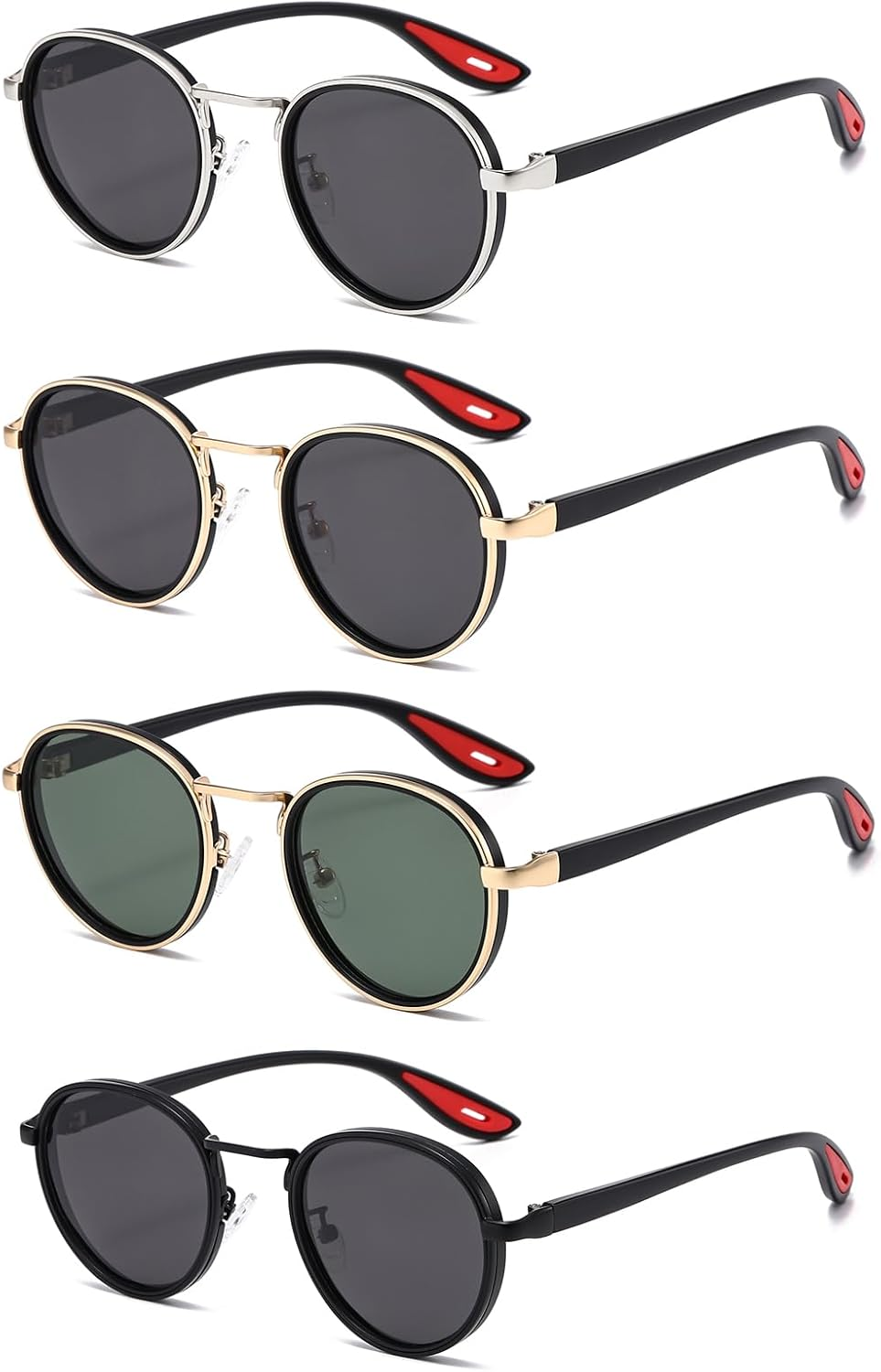 LJCZKA Retro round Polarized Sunglasses for Men Women Vintage Circle Polarised Sunglasses Trendy Metal Frame UV400 Protection - Black Grey image number 6