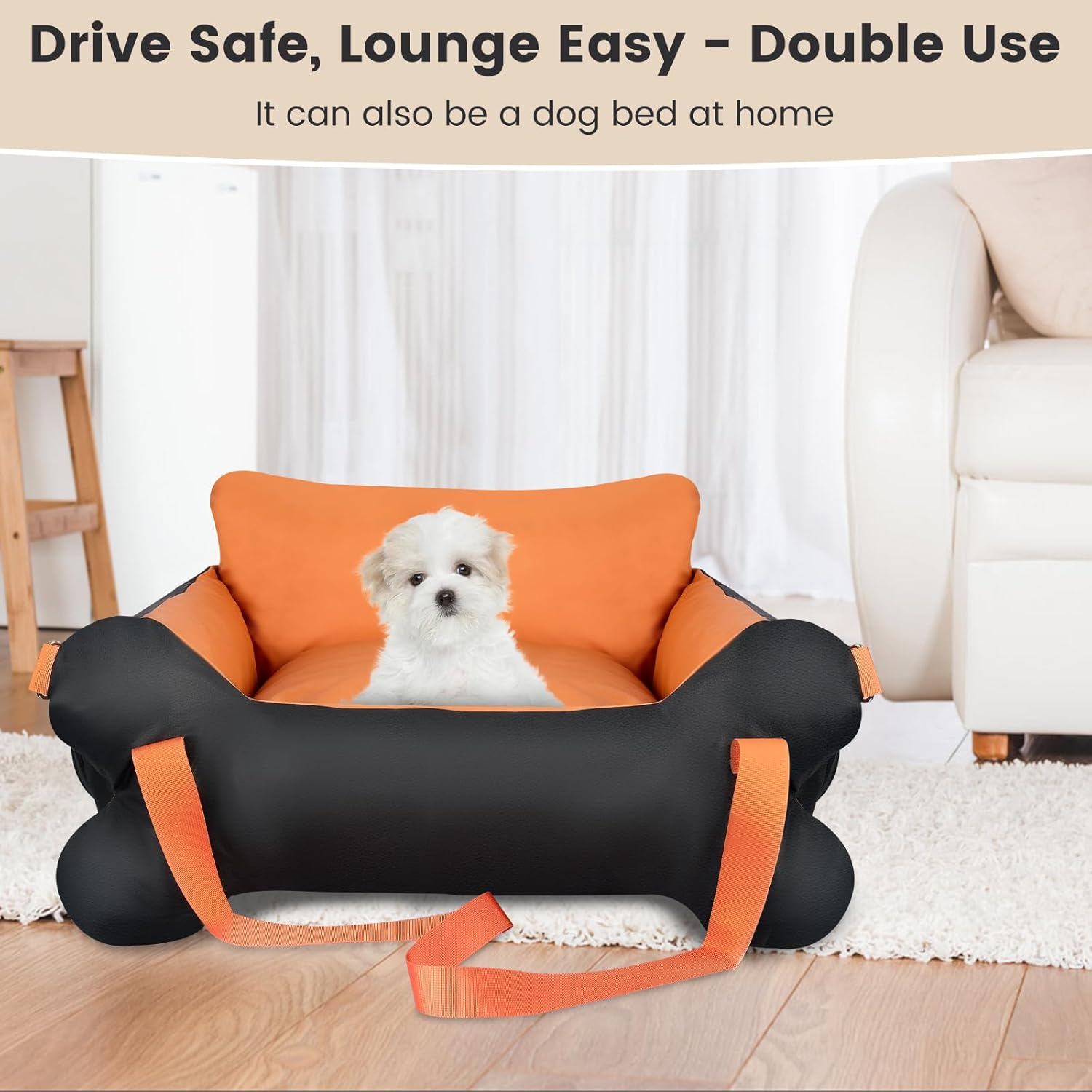 29.5"X19.7"X9.8" Dog Car Seat for Middle Dogs & Cats with Leash, Water-Resistant Faux Leather Booster Car Seat with Side Pocket for Summer Travel, Dog Bed for SUV, Truck with Bone Decor image number 1