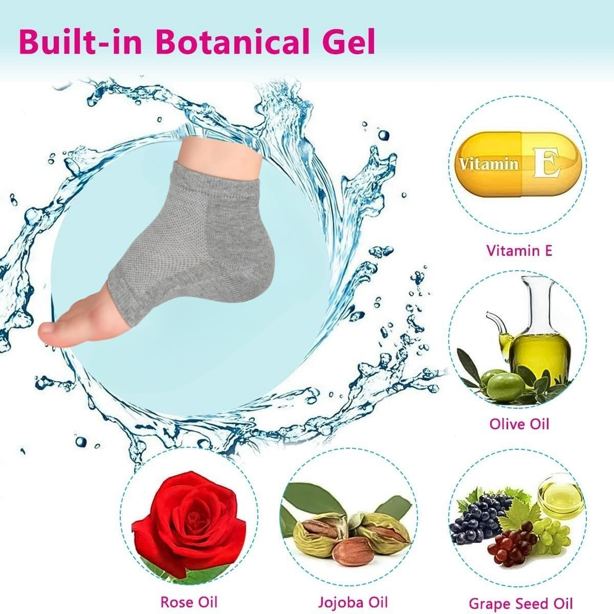 Moisturising Heel Socks for Cracked Heel Treatment, 4 Pairs, Cosy Gel-Lined Sleep Socks for Women image number 2