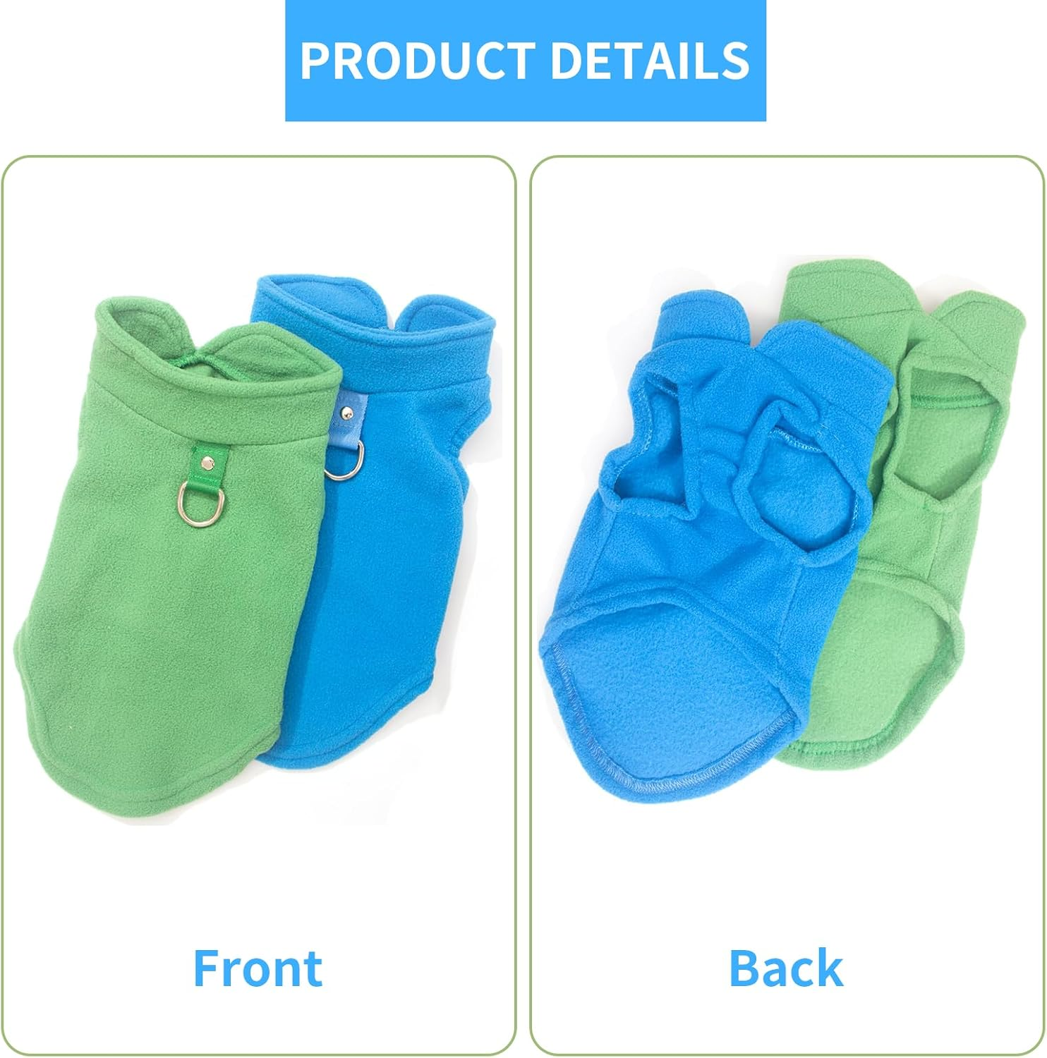 2-Pack Fleece Vest Sweater with Leash Ring, Fleece Cold Weather Jacket for Puppies Small Dogs, Kittens, Cats, Chihuahua (S: 4-6Lbs) image number 2