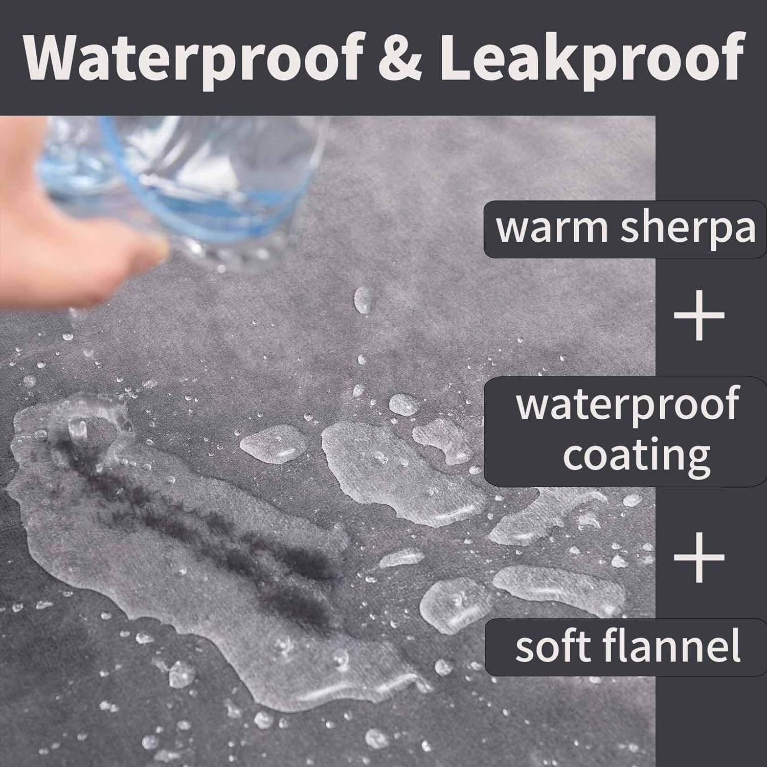 Waterproof Dog Blankets - Cat Blanket Washable for Couch Protection, 3-Layer Flannel and Sherpa Fleece Puppy Blanket, Soft Plush Reversible Throw Furniture Protector, 150 X 127 CM, Grey (150&times;127CM) image number 1