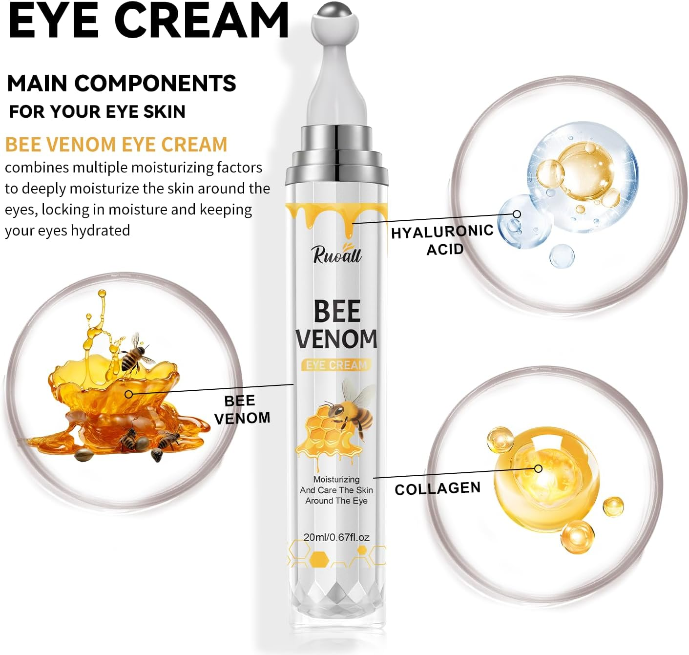 Bee Venom Eye Cream, Firming and Moisturising Eye Area Treatment - 20Ml image number 5