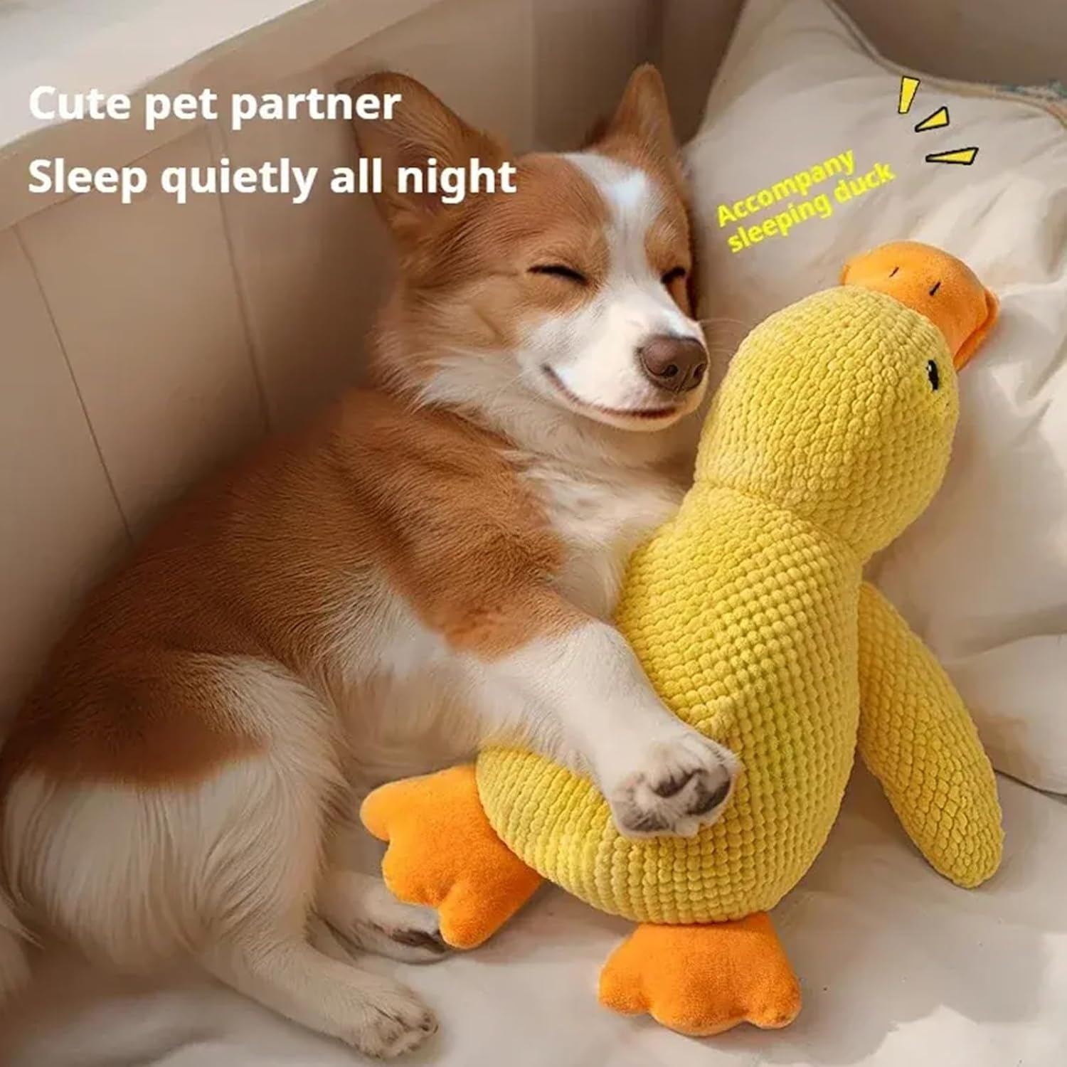 YUDOTE Calming Quack Duck Toys for Dogs Boredom, Stress Relief, Soft Stuffed Plush Toy with Squeaker for Small,Medium and Large Gentle Dogs Company, Bright Yellow