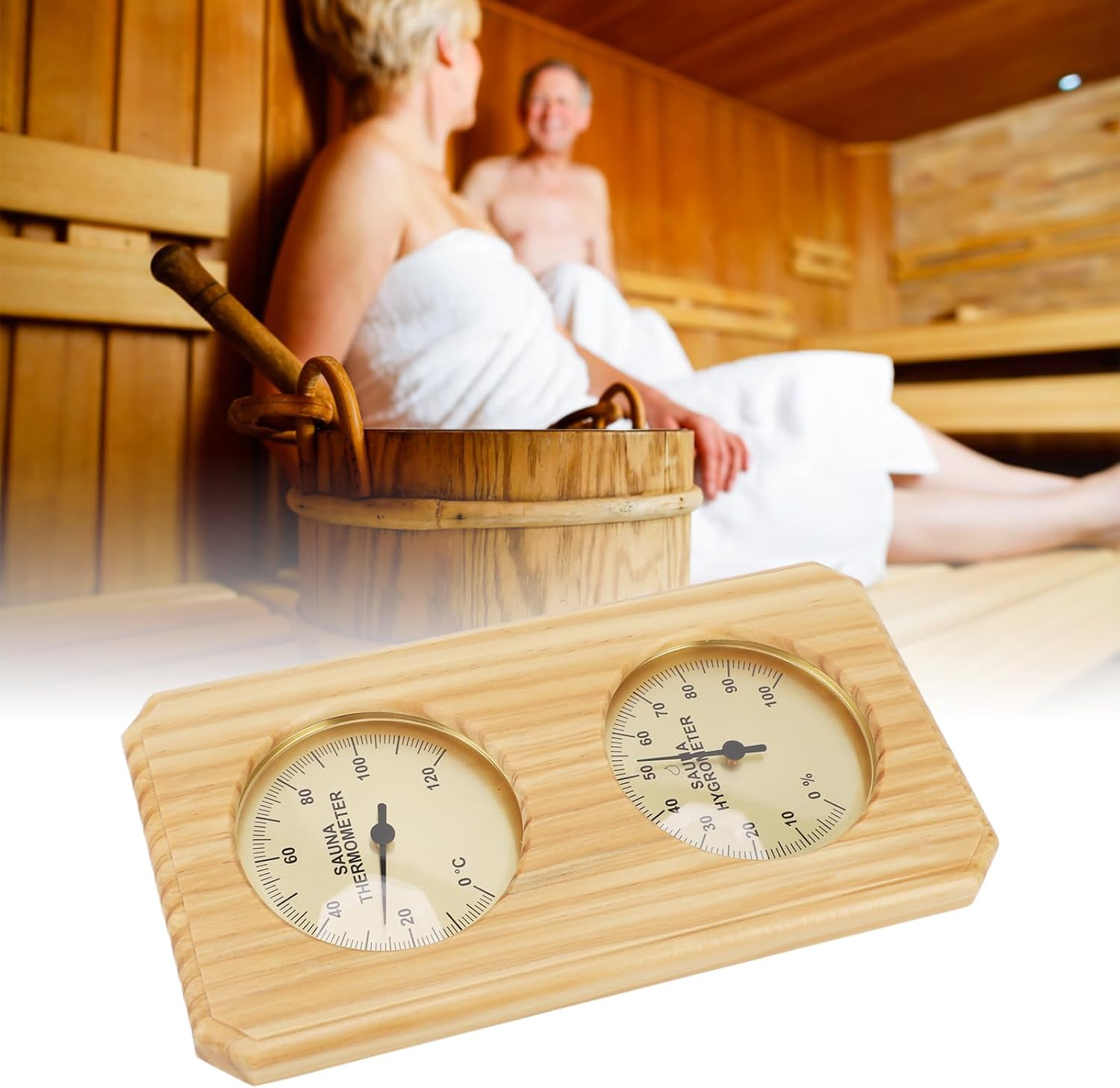 Authentic Timber Sauna Hygrothermograph - Temperature & Humidity Gauge 0-120&deg;C | 0-100 Percentage RH - Wall-Mounted Thermometer for Steam Room