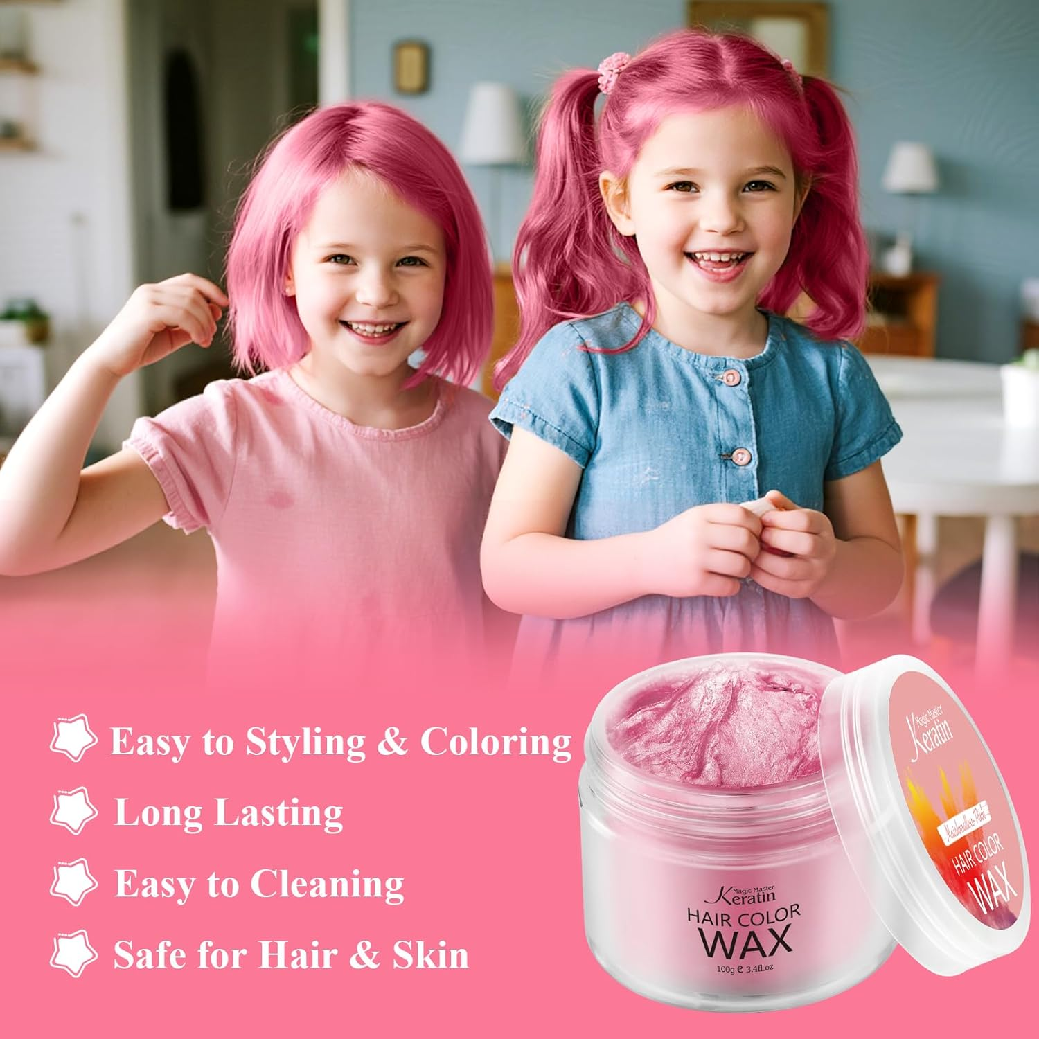 Hair Colour Wax, Magic Master Keratin Temporary Hairstyle Cream Instant Coloured Clay for Men and Women Party, Festival, Cosplay (Marshmallow Pink) image number 6