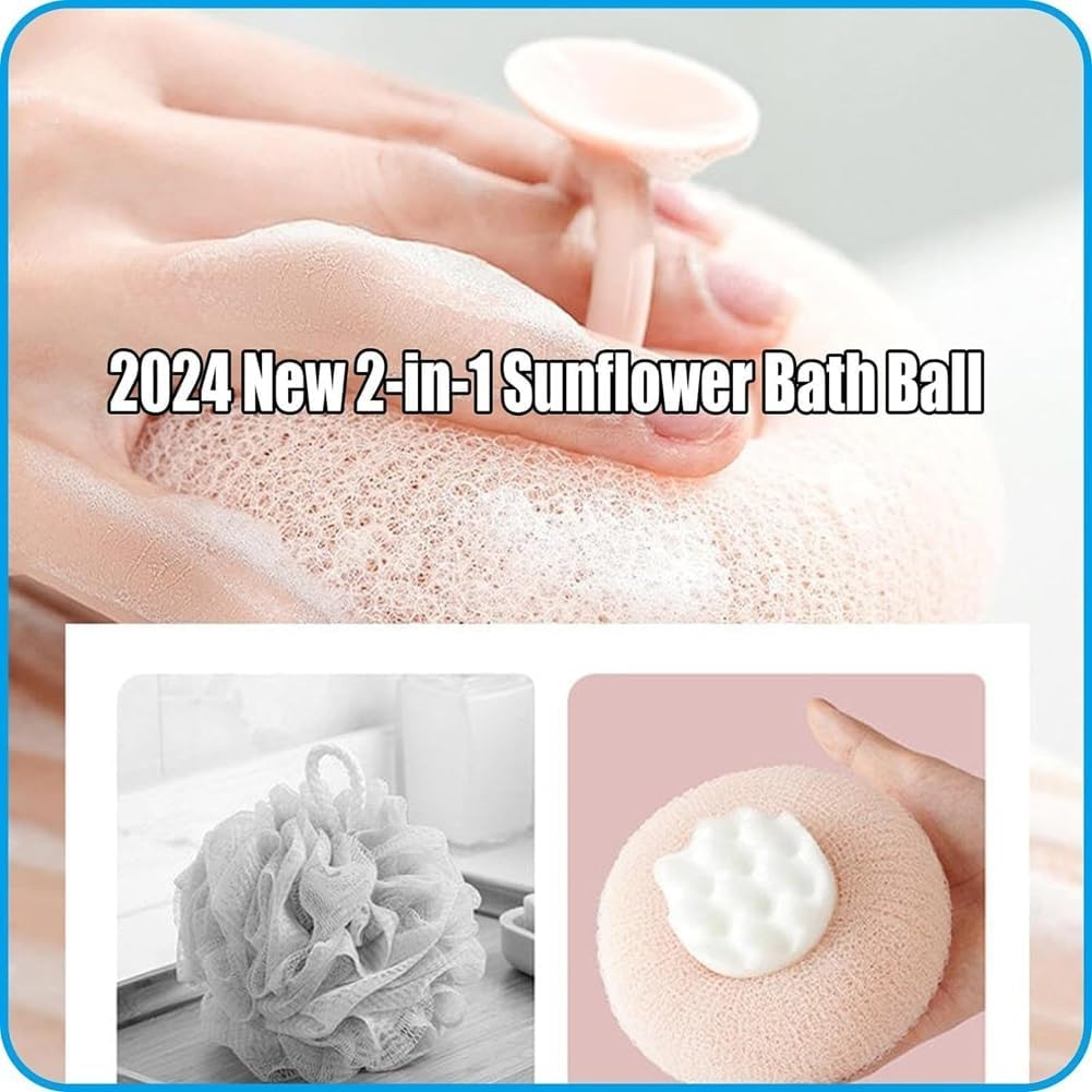 2-In-1 Sunflower Bath Ball Super Soft Sunflower Suction Cup Bath Ball Exfoliating Bath Sponge Cleaning Brush with Suction Cup Shower Sponges Bath Sponges Back Scrubber Shower Puffs for Women Men Green image number 3