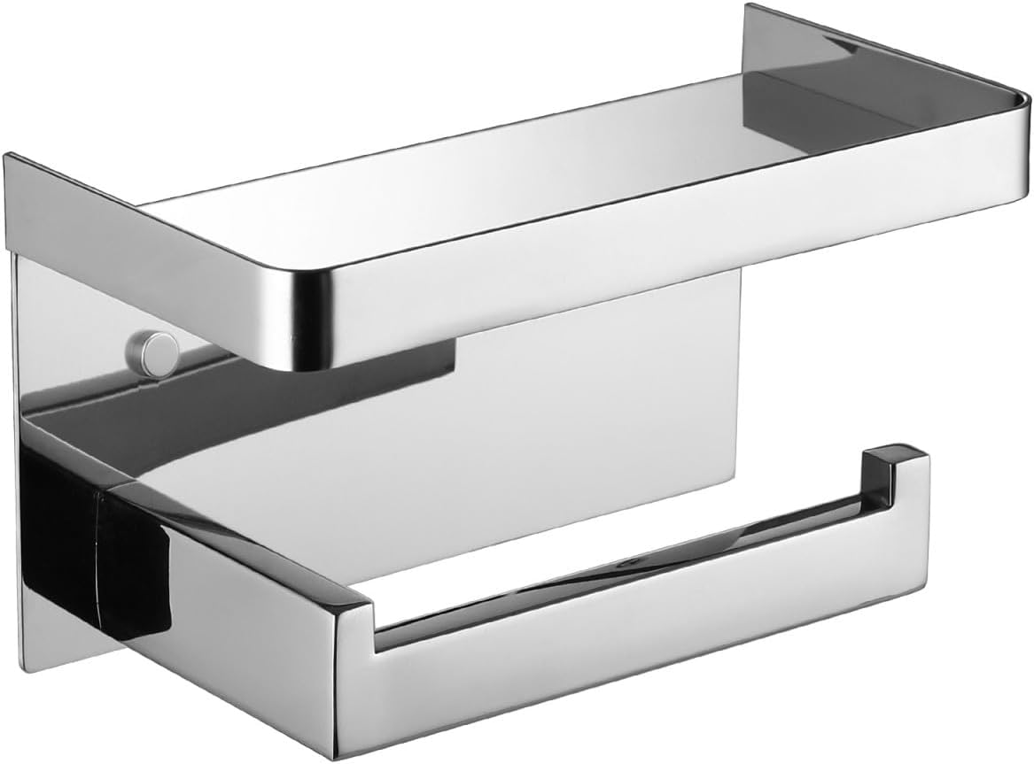 Breikuth Toilet Paper Holder with Shelf Toilet Paper Storage Bathroom 304 Stainless Steel Square (Type 1-Chrome)