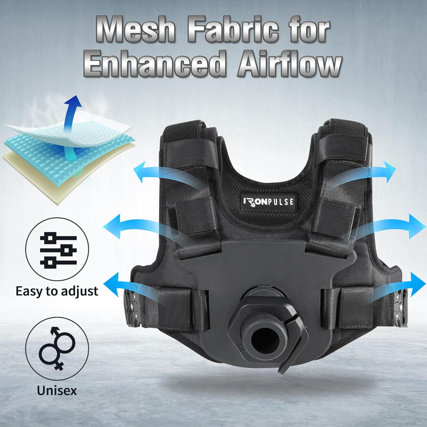 IRONPULSE | Gilet Lest&eacute; Muscle Kit, Crossfit, Running - Compatible Poids Standard Diameter 50 Mm - 80 Kg Max - 2 Necklaces Stop Disque & Magn&eacute;sie Liquide Inclus image number 6