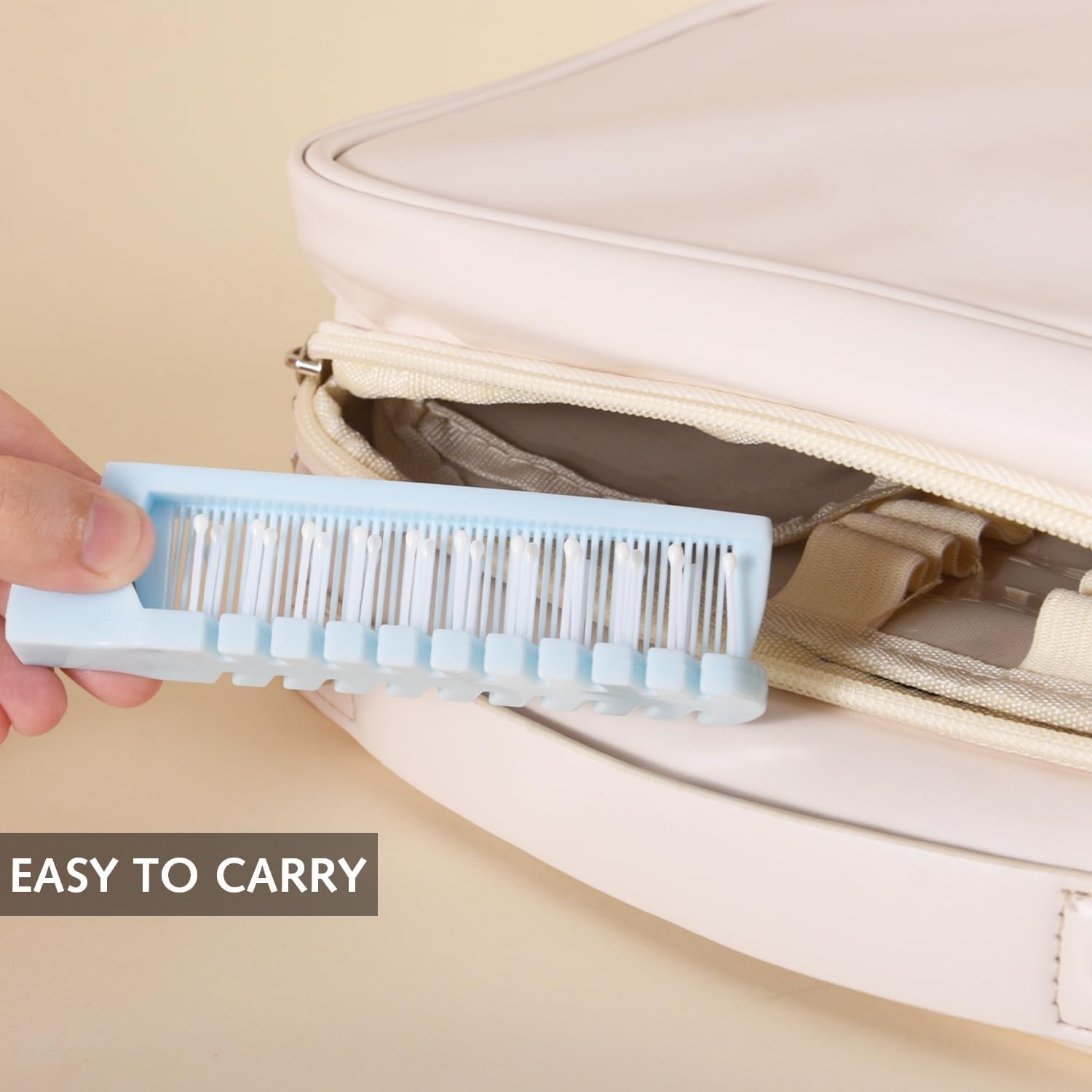 Pack of 3 Foldable Hair Brush and Comb, Plastic Portable Travel Hair Brush Bag, Hair Comb, Double Head Massage Hair Comb for Thick Thin Hair (Black, Blue, Pink) image number 3