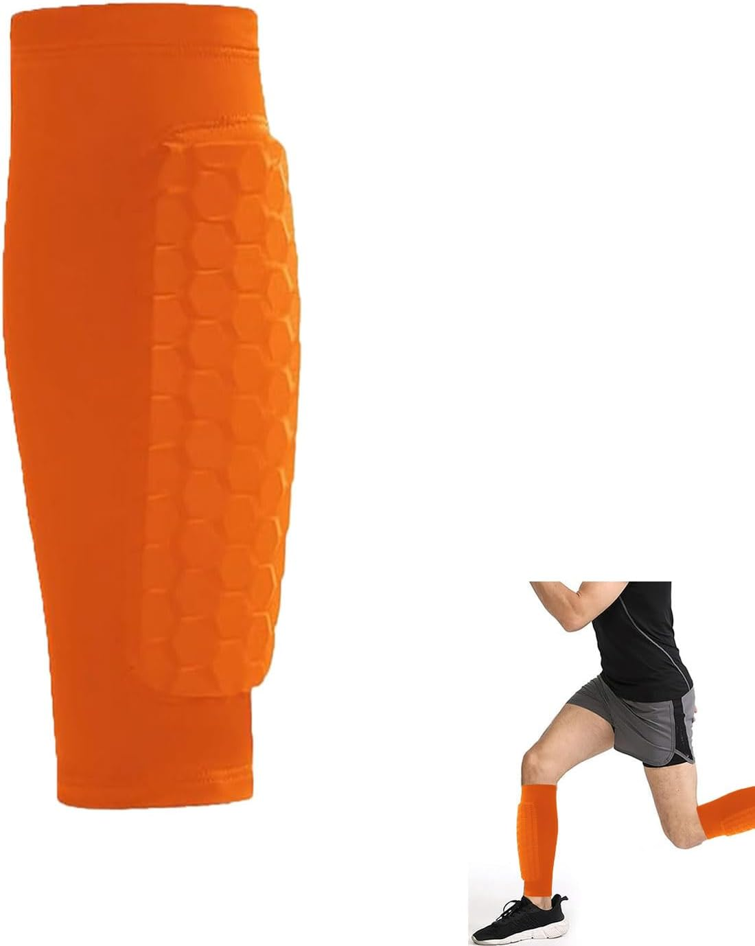 Roczential Shin Guards for Soccer, Lightweight Shin Pads for Kids Youth & Adult - Football Shin Defender Protective Gear, Comfortable Breathable Leg Guards. (1, Orange, Medium) image number 5