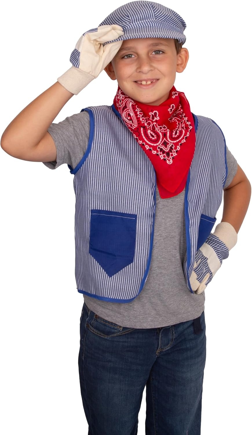 Tigerdoe Kids Train Engineer Costume Set - 3 PC Set -Train Conductor Hat, Conductor Vest, Red Bandana and Gloves -Childs Train Conductor Dress up Kit image number 4