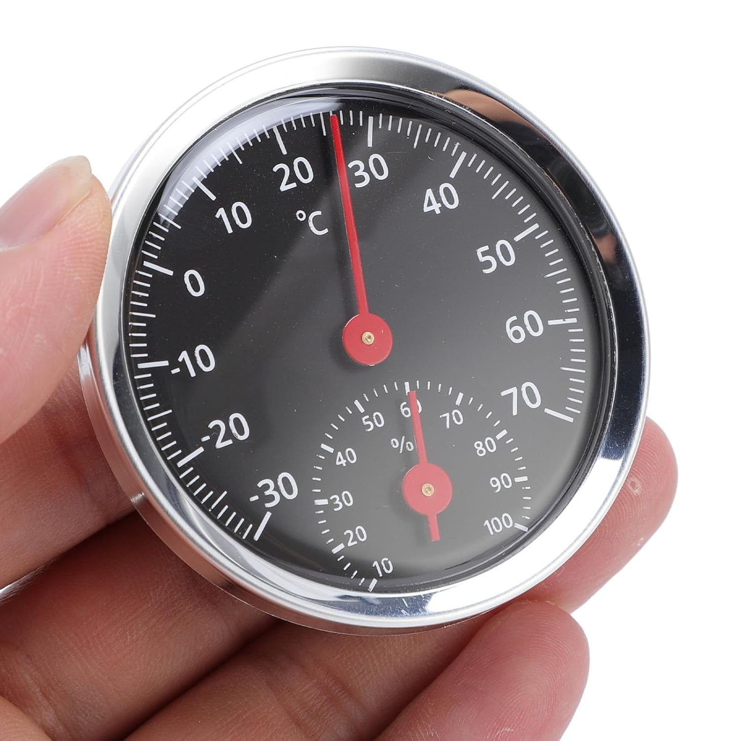 Jectse Temperature Humidity Meter Car Thermometer Hygrometer Mechanical No Battery for Indoor, Aluminium Alloy, 1 Thermometer Hygrometer for Refrigerators image number 5