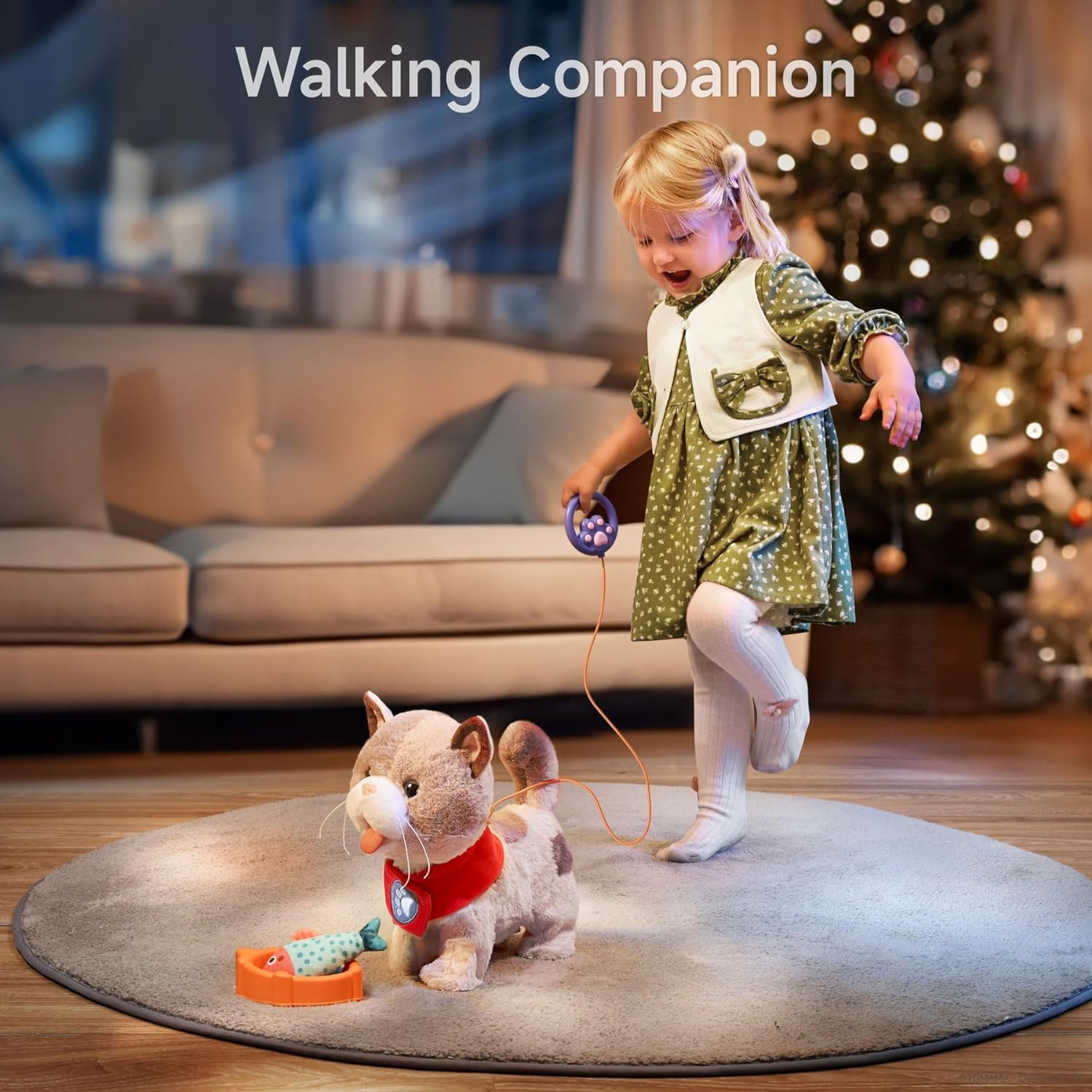 Interactive Electronic Plush Cat Toy for Kids, Realistic Walking Cat Toy That Walks, Meows,Tongues Out and Wags Tail, Kitten Pet Toy with Leash, Birthday Boys and Girls 3 4 5 6 7 Years Old image number 3