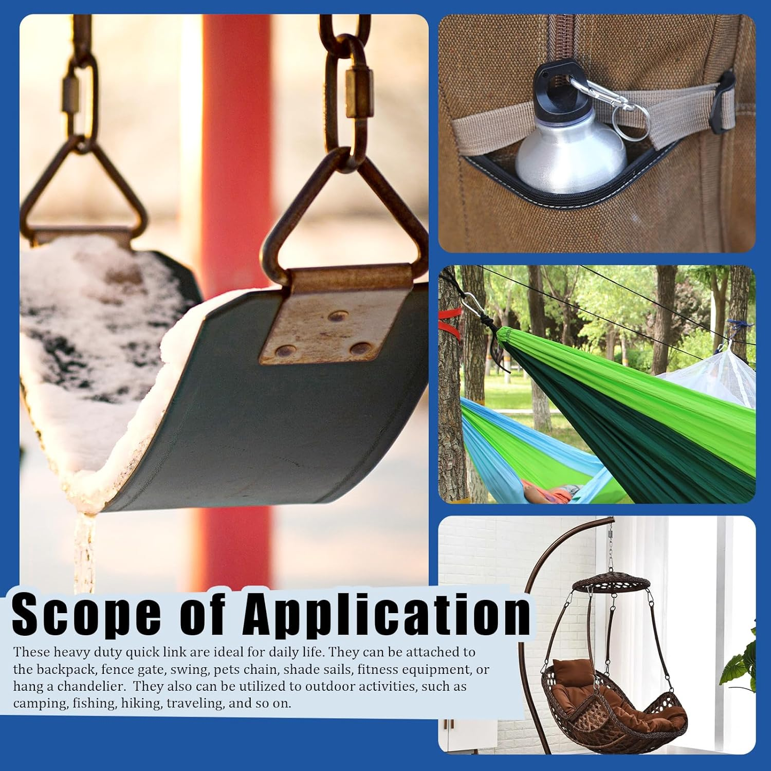 Glarks 30Pcs 2 Styles M3.5/4/5/6/7/8 Quick Link Chain Connector and Spring Snap Hooks Carabiner Set, 16Pcs D Shape Locking Carabiner and 14Pcs Spring Carabiner Clips for Camping, Riging image number 1