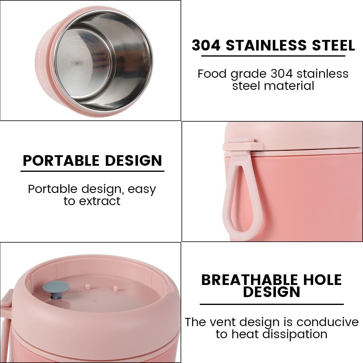 Insulated Food Jar with Spoon, Soup Food Flask，Stainless Steel Vacuum Food Soup Bottles That Keep Foods Hot, Insulated Food Container Wide Mouth Hot Food Jar(Pink 530Ml) image number 2