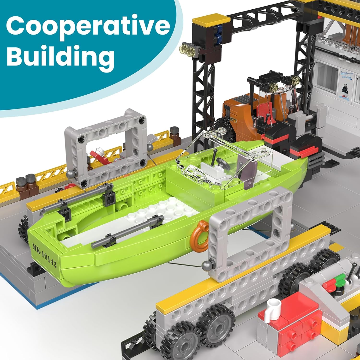 Mould King Ship Repair Factory Kit, Dock Repair Blocks Kits, with Boat, Forklift, Repair Tool, 10142 Kai Factory Model for Children and Adults (1273 Pieces) image number 5