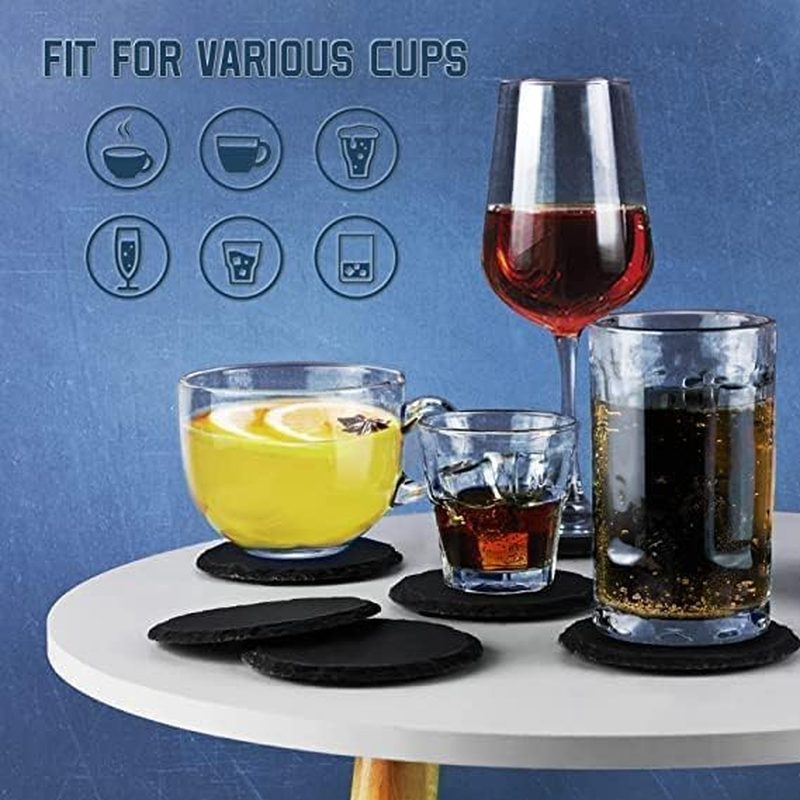 Emapoy 4 Inch Slate Coaster, 6 Pack Slate Coasters, Black Stone Coasters, Handmade Coasters Set, 4 Inch Black Stone Coasters Bulk Cup Coaster Set for Bar Kitchen image number 3