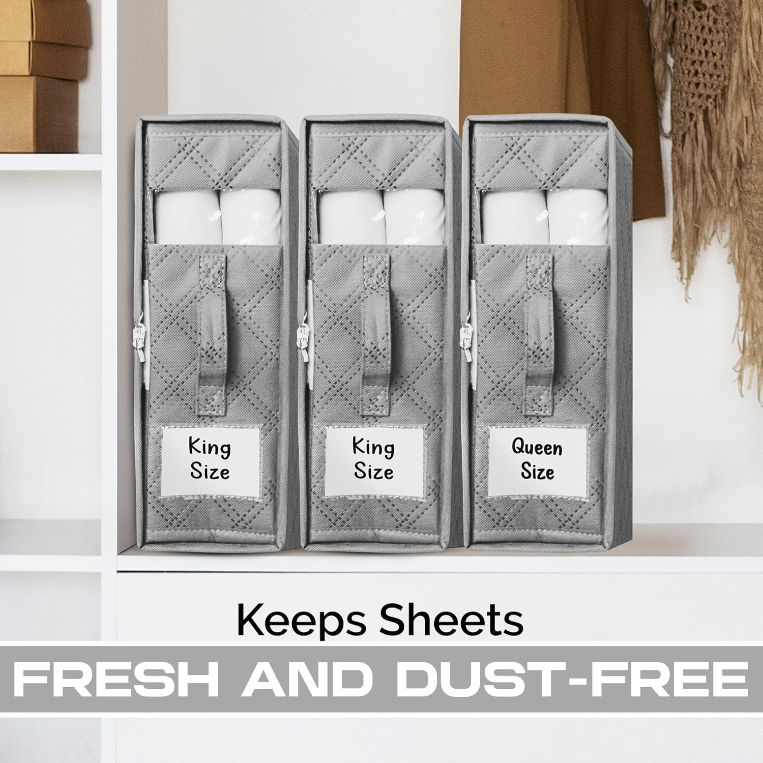 Bed Sheet Organizers and Storage W/Dual Zippers to Resist Collapse (3 Pack)- Versatile Linen Storage Organizer - Protective Bed Sheet Storage Organizer - Durable Bed Sheets Organizer for Linen Closet image number 1