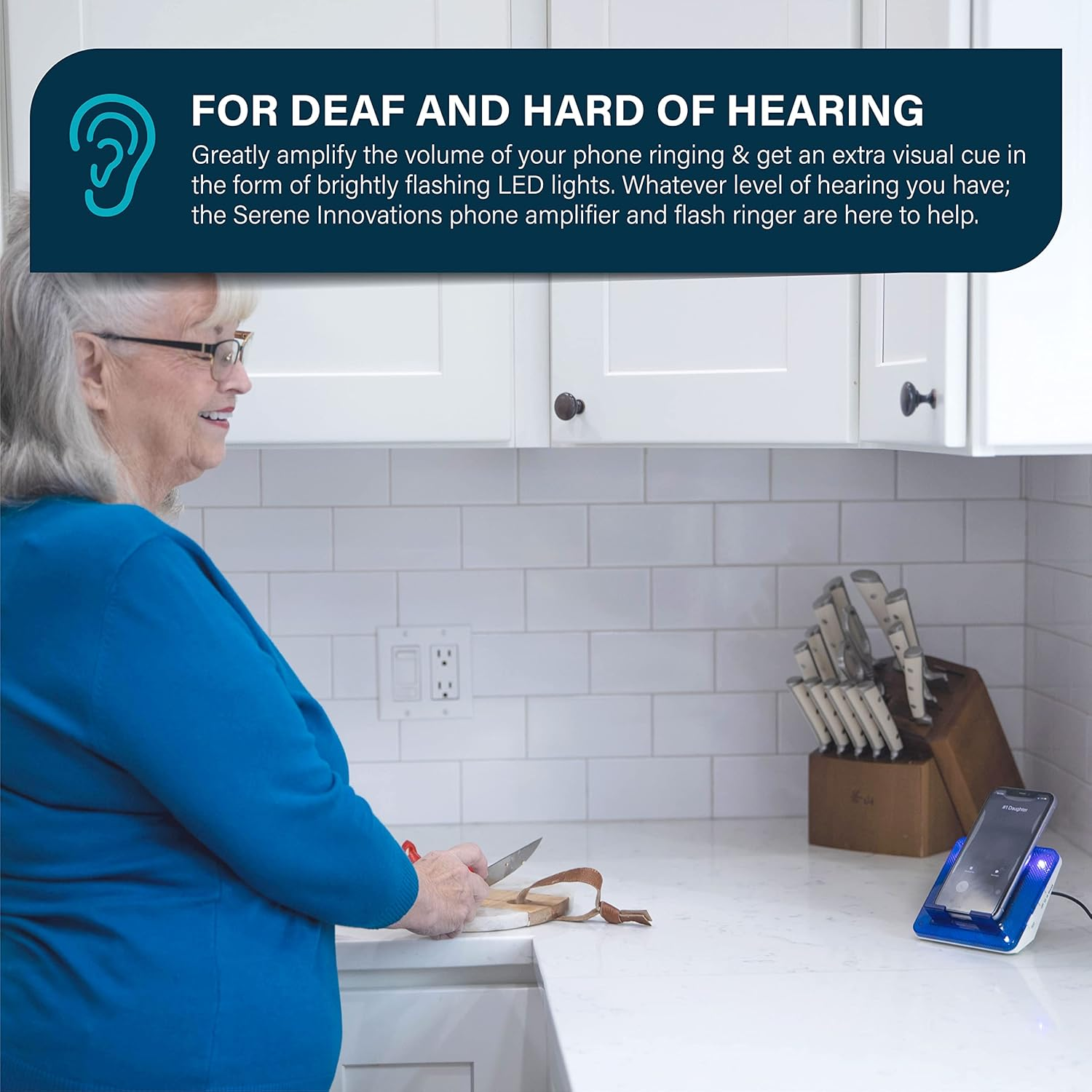 Serene Innovations Cell Phone Amplifier & Flash Ringer &ndash; Cell Phone Call Alert, Home Phone, & SMS Detection with LED Flasher &ndash; Works with Apple & Android Phones &ndash; Adaptive Telephone Ring Amplifier By image number 4