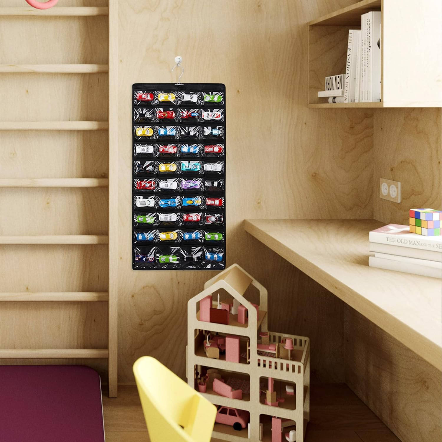 Storage Case Compatible with 80 Hot Wheels Matchbox Cars, Double-Sided Hanging Display Case for Hot Wheels Fits for 80 Toy Cars (80 Slots-Black) image number 3