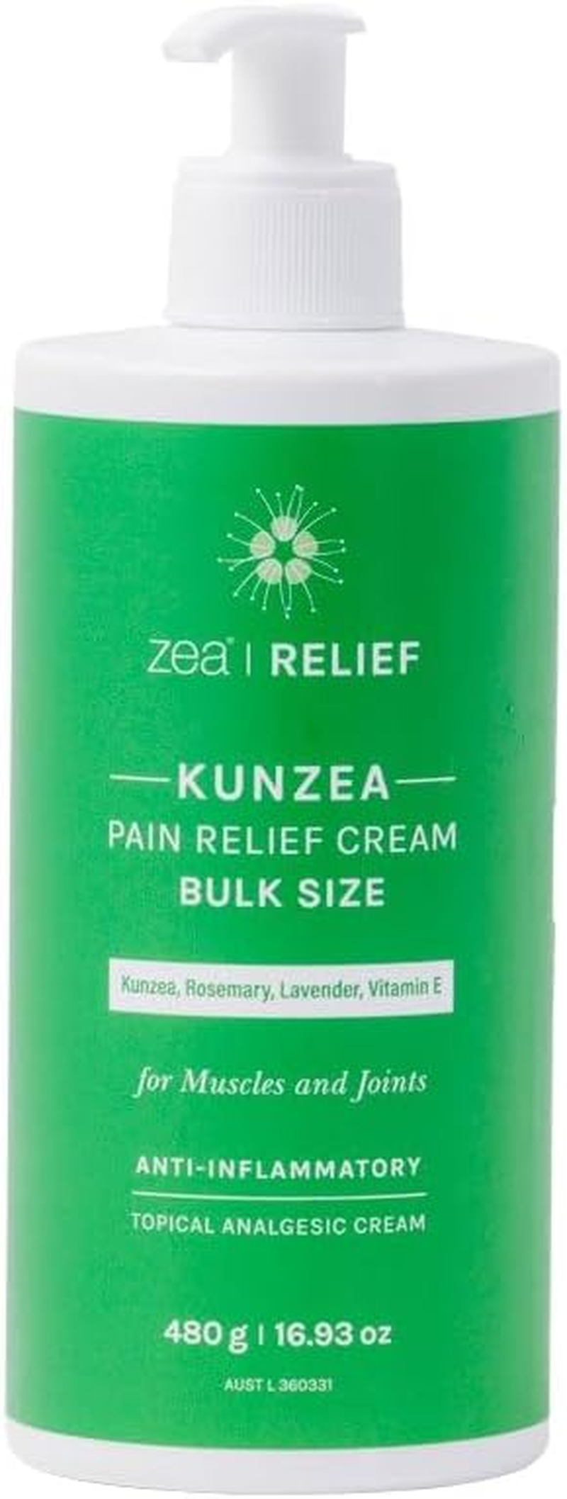 Zea Relief Kunzea Pain Relief Cream, 240 G &ndash; Natural Anti-Inflammatory Formula for Muscle, Joint & Nerve Pain &ndash; Enriched with Vitamin E, Rosemary & Tasmanian Lavender &ndash; Sore Muscle & Arthritis Relief